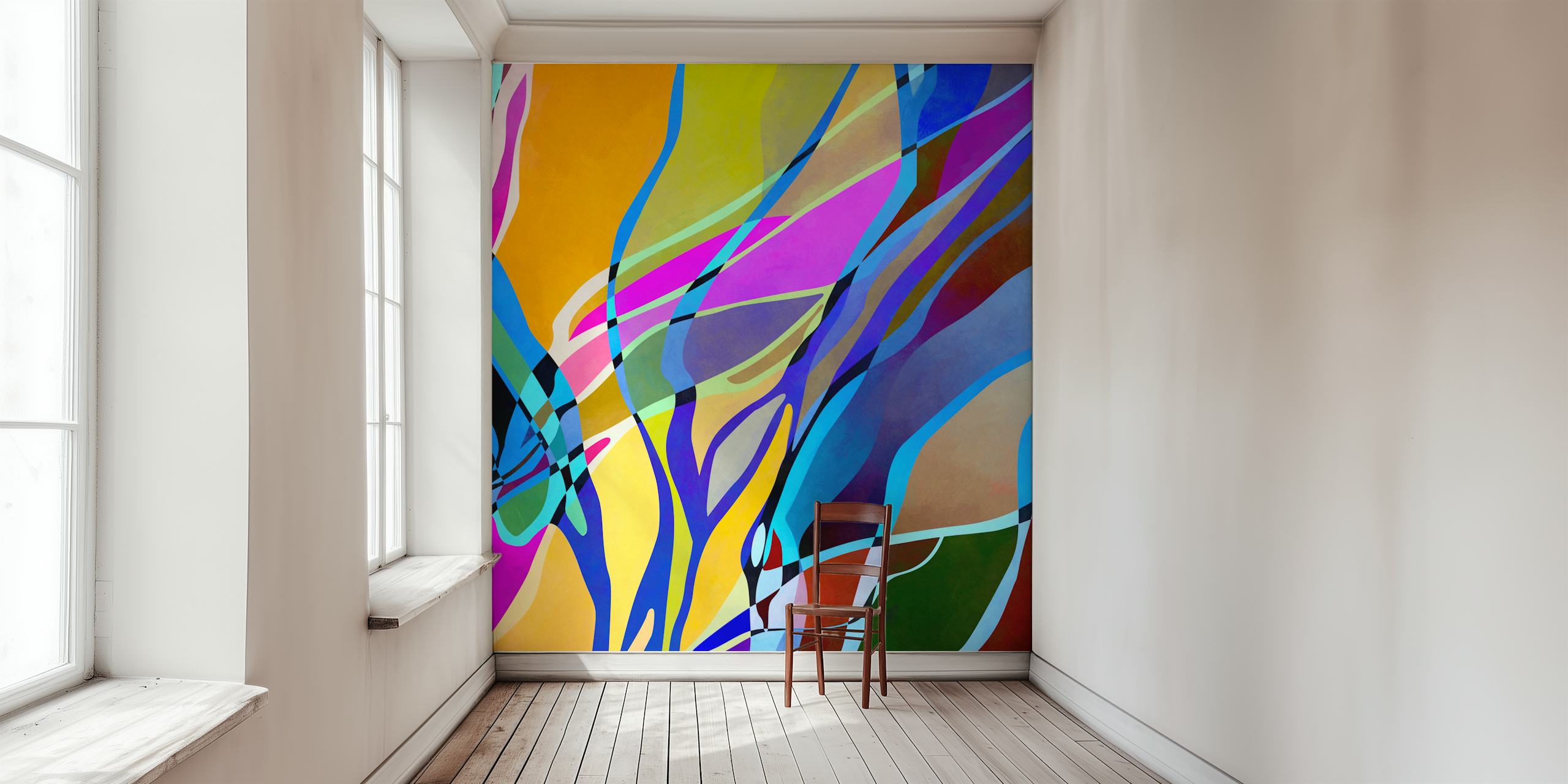 Colorful foliage wallpaper in a room