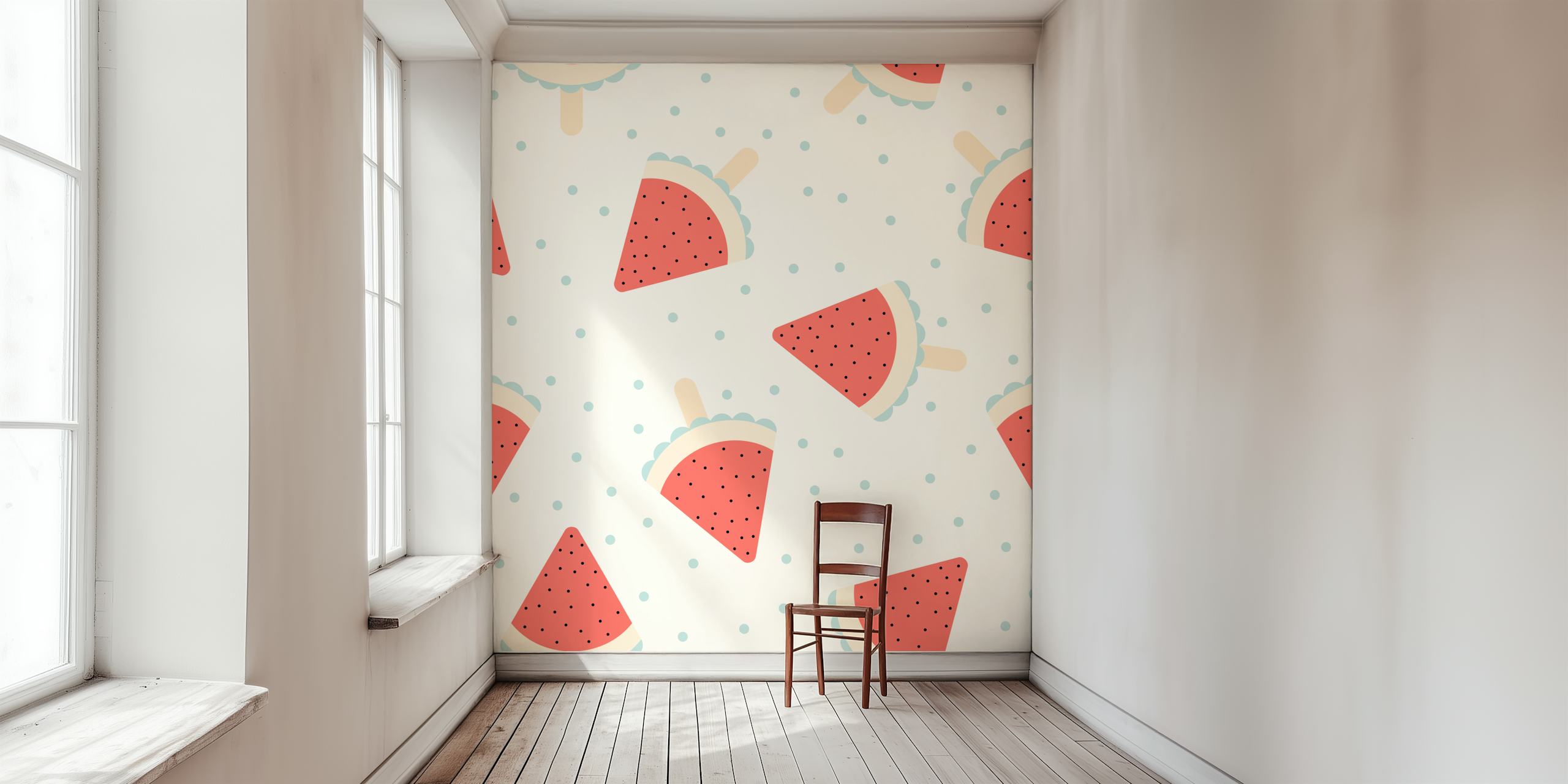 Fototapeta Watermelon Popsicle vzor s modrými tečkami na bílém pozadí