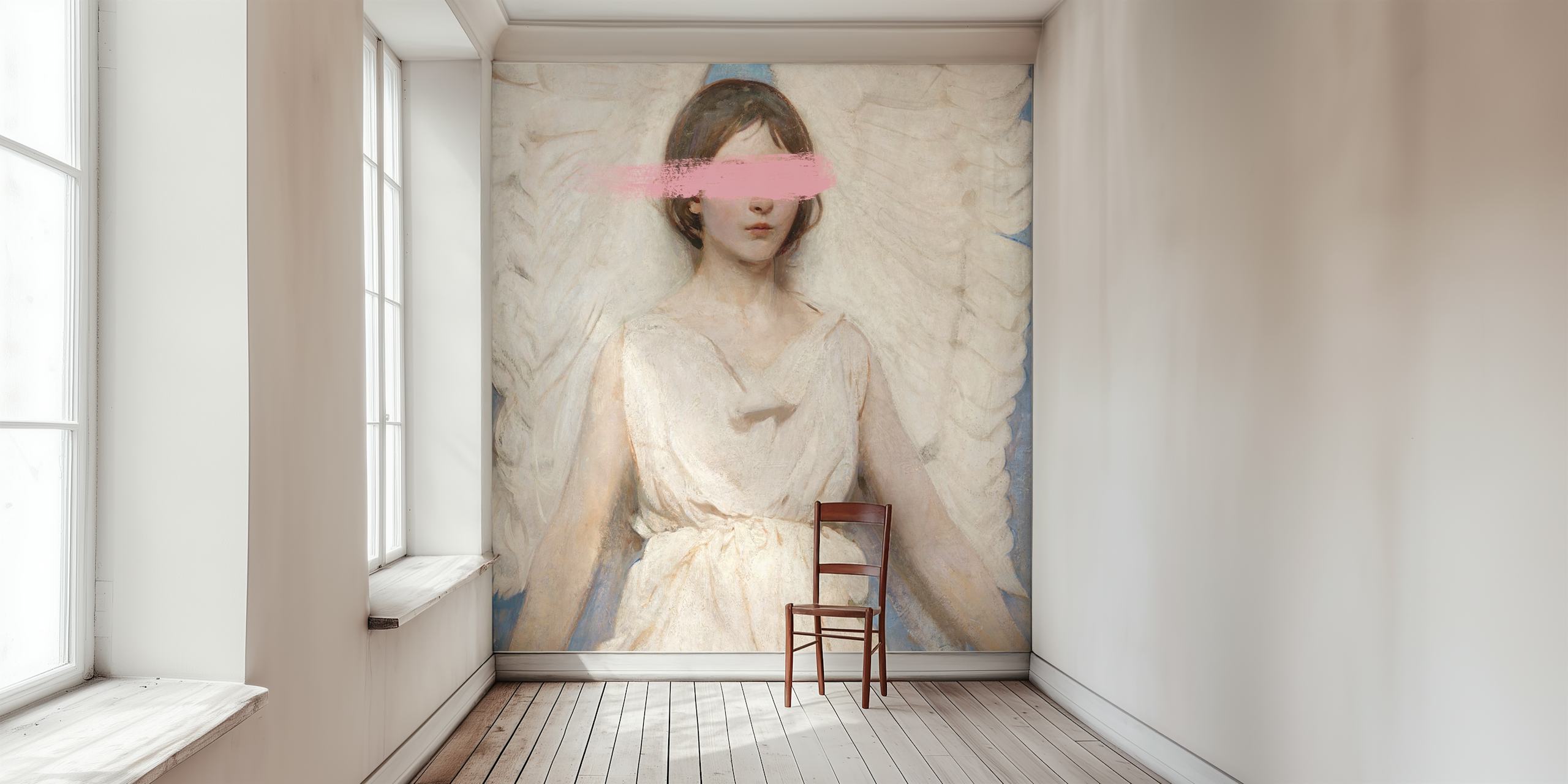 Ethereal angelic φιγούρα ταπετσαρία σε ρύθμιση δωματίου