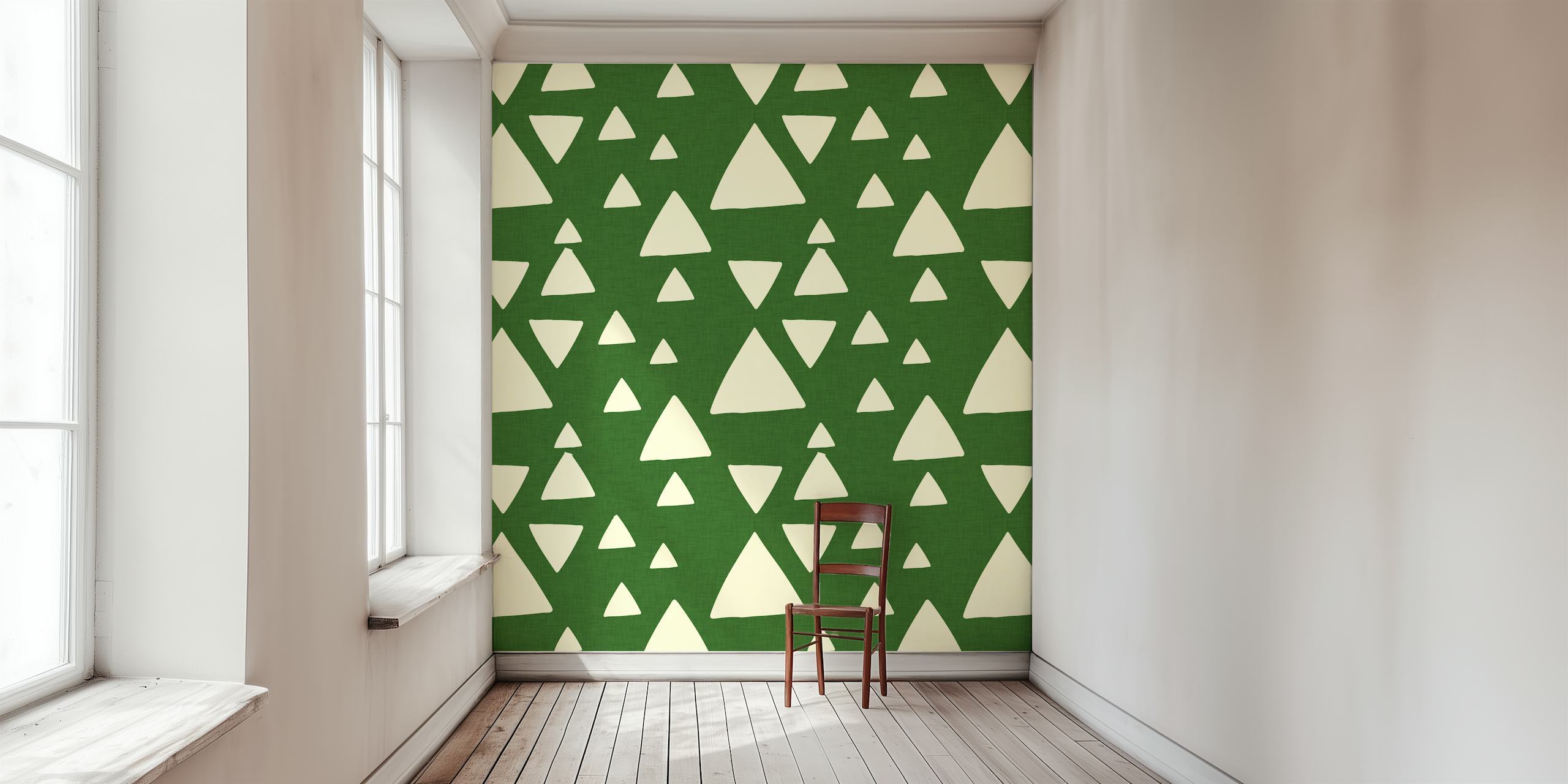 Green triangle patterns on cream background wallpaper