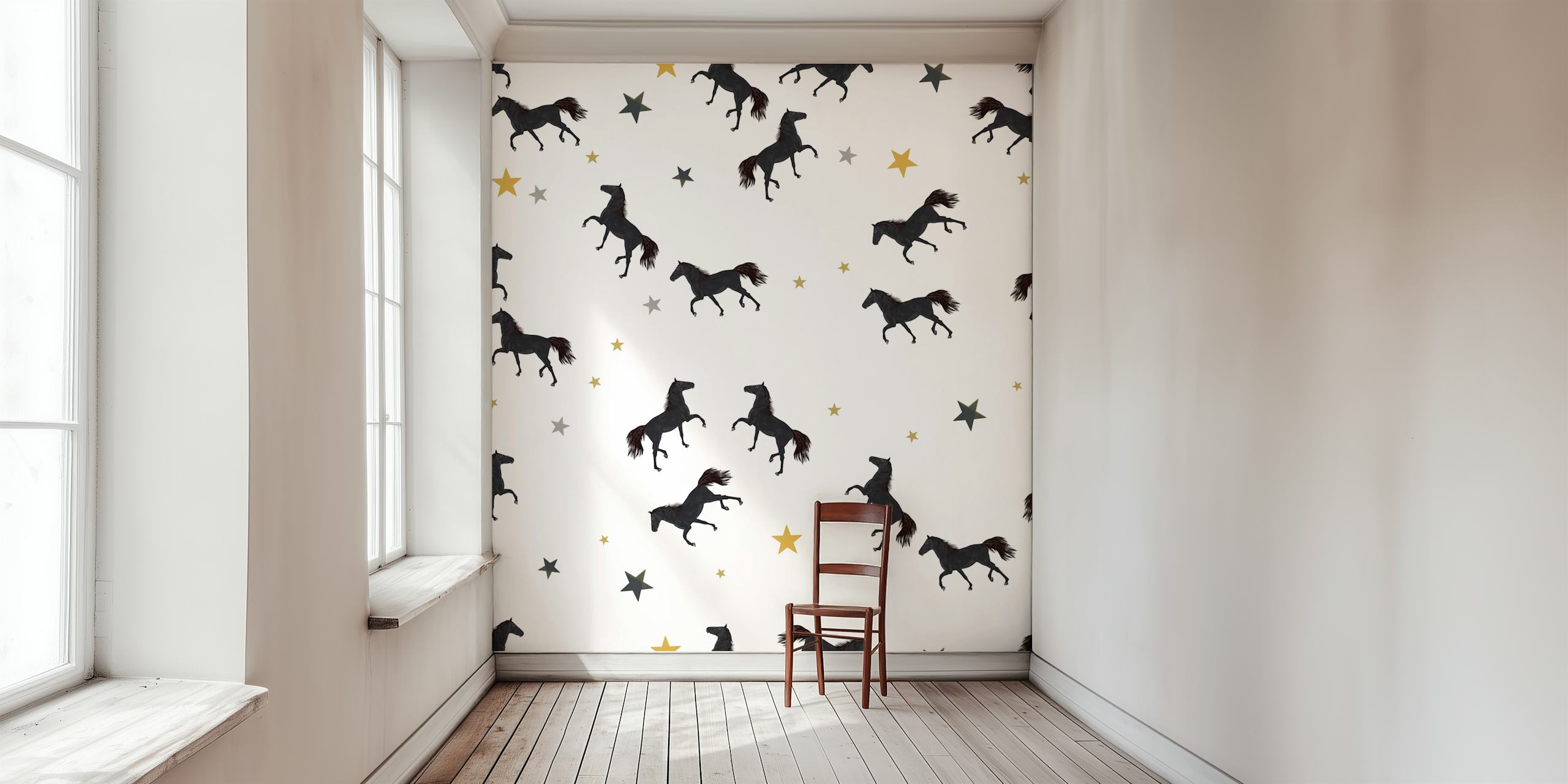 Design tapety Black horses v pokoji