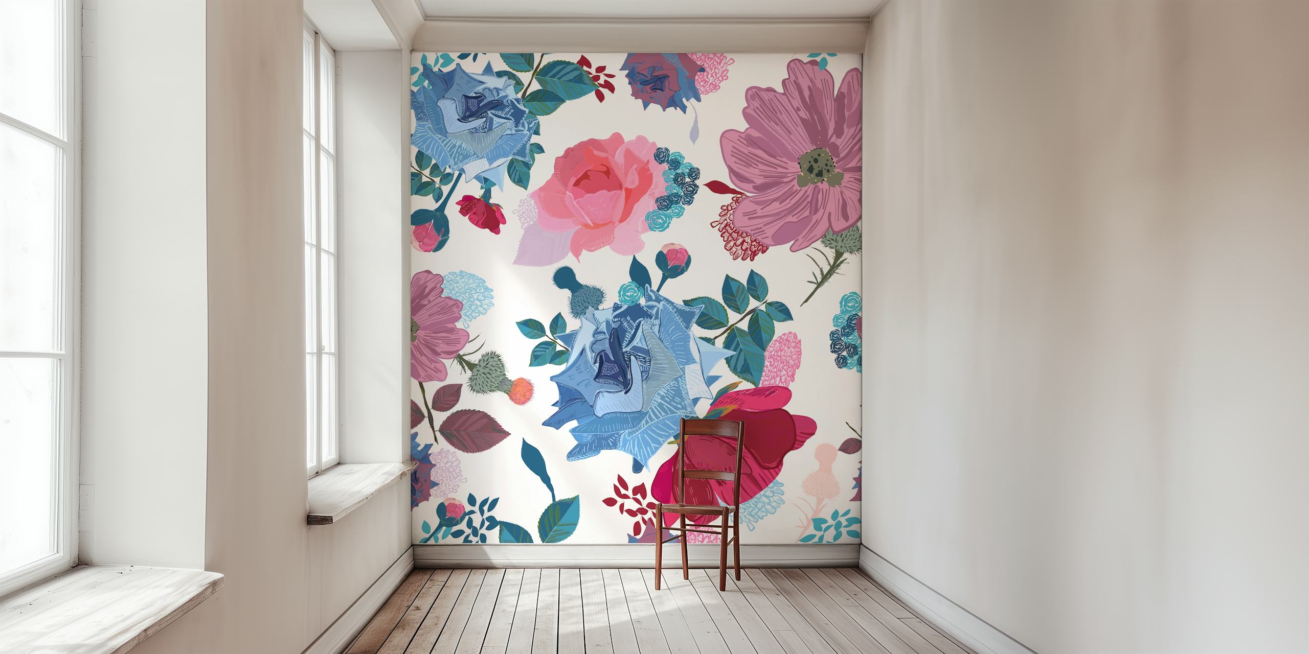 Tapeta Blue and pink roses v pokoji