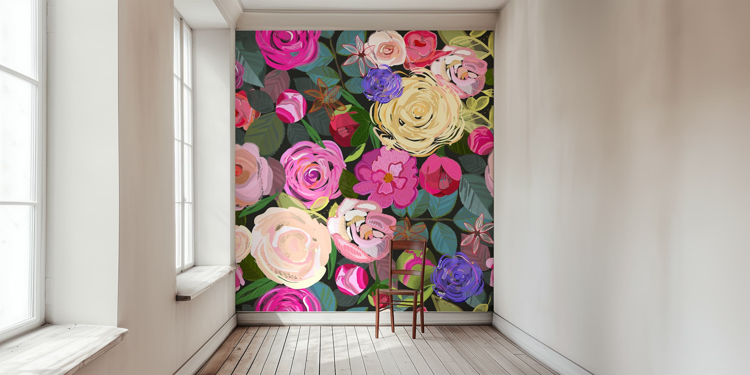 Colorful floral and roses tapeta v místnosti