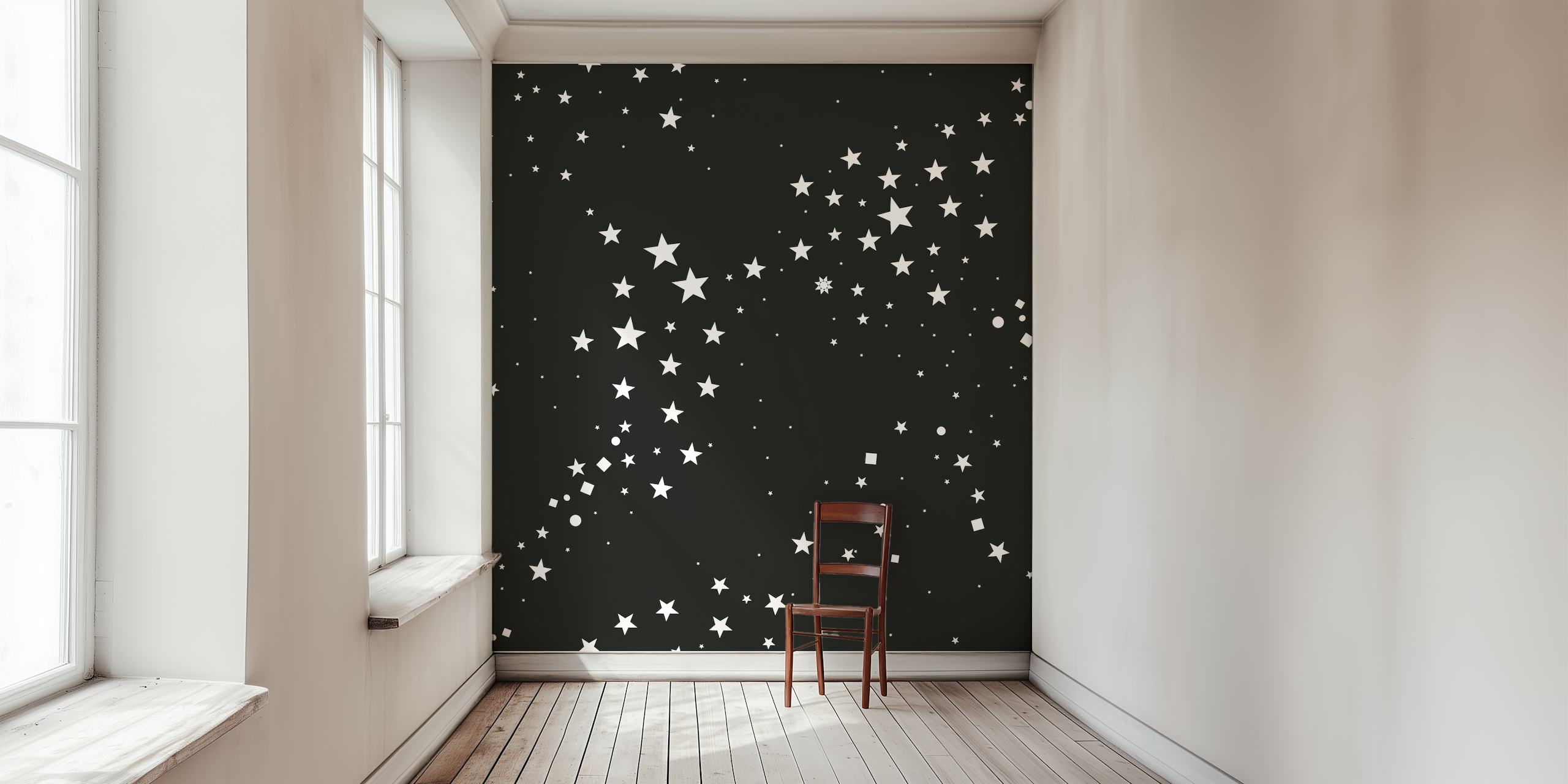 Ručně tažené stylové doodle hvězdy roztroušené na tmavém pozadí fototapeta