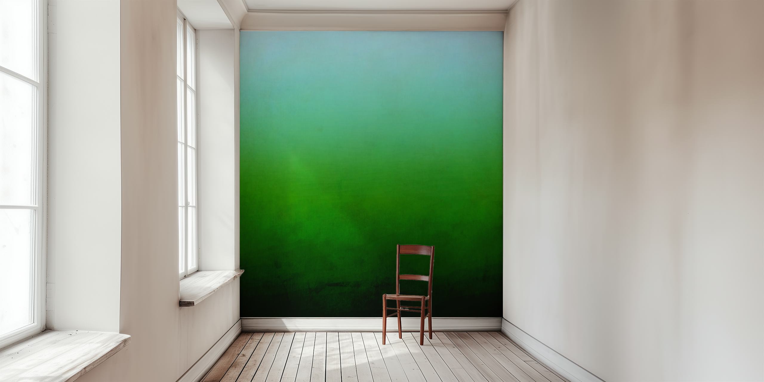 Abstract green ombre wall mural named Enlightenment 2, transitioning from dark to light
