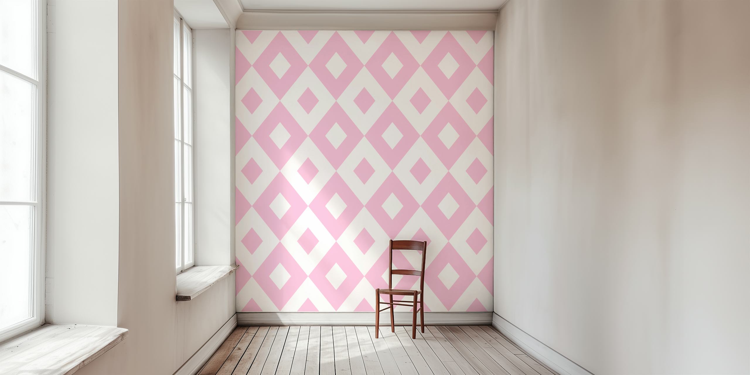 Rose White Rhombus Pattern papier peint dans une pièce