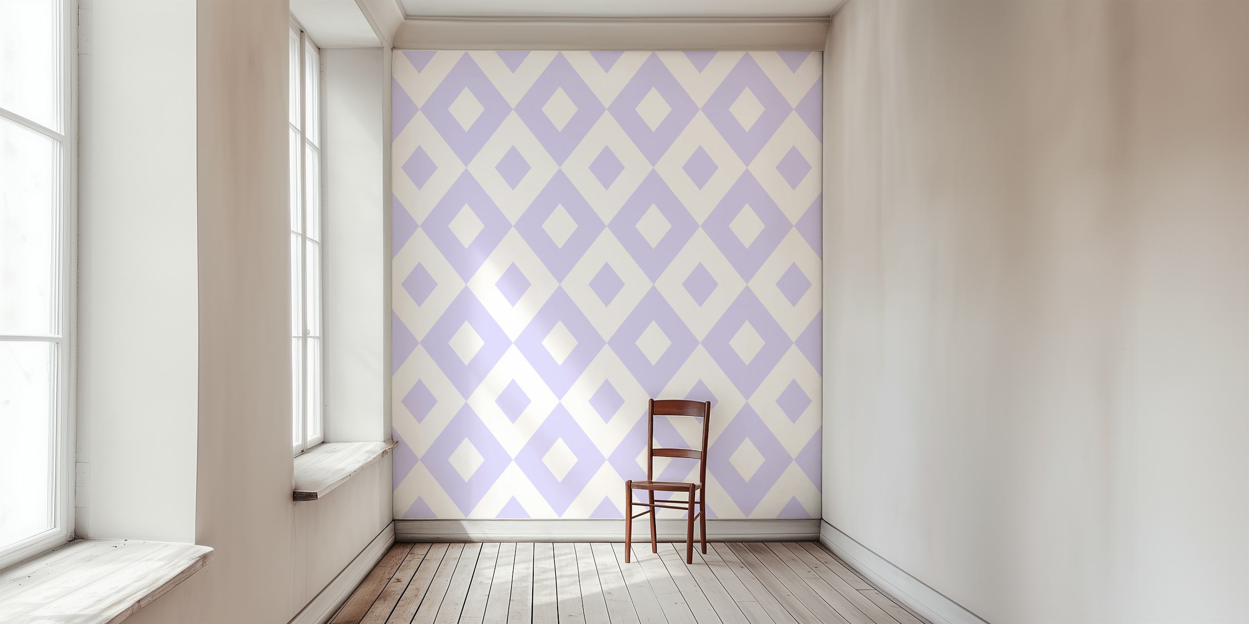 Lavender and white geometric rhombus pattern wall mural