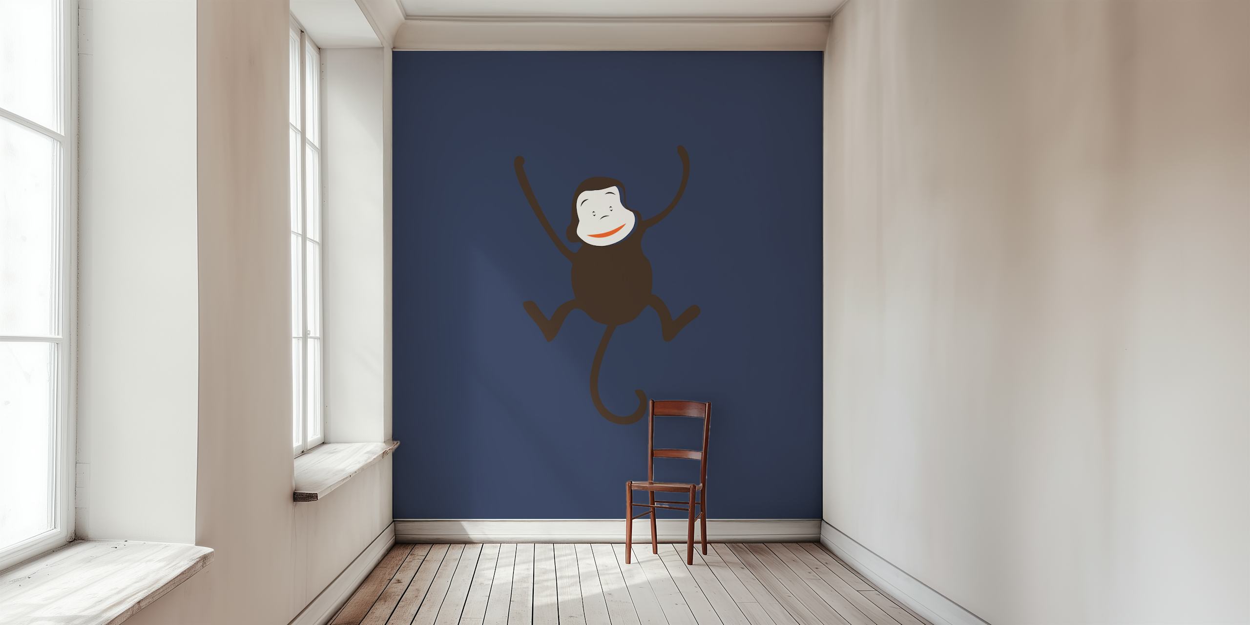 Indigo blue monkey character on dark blue background wallpaper