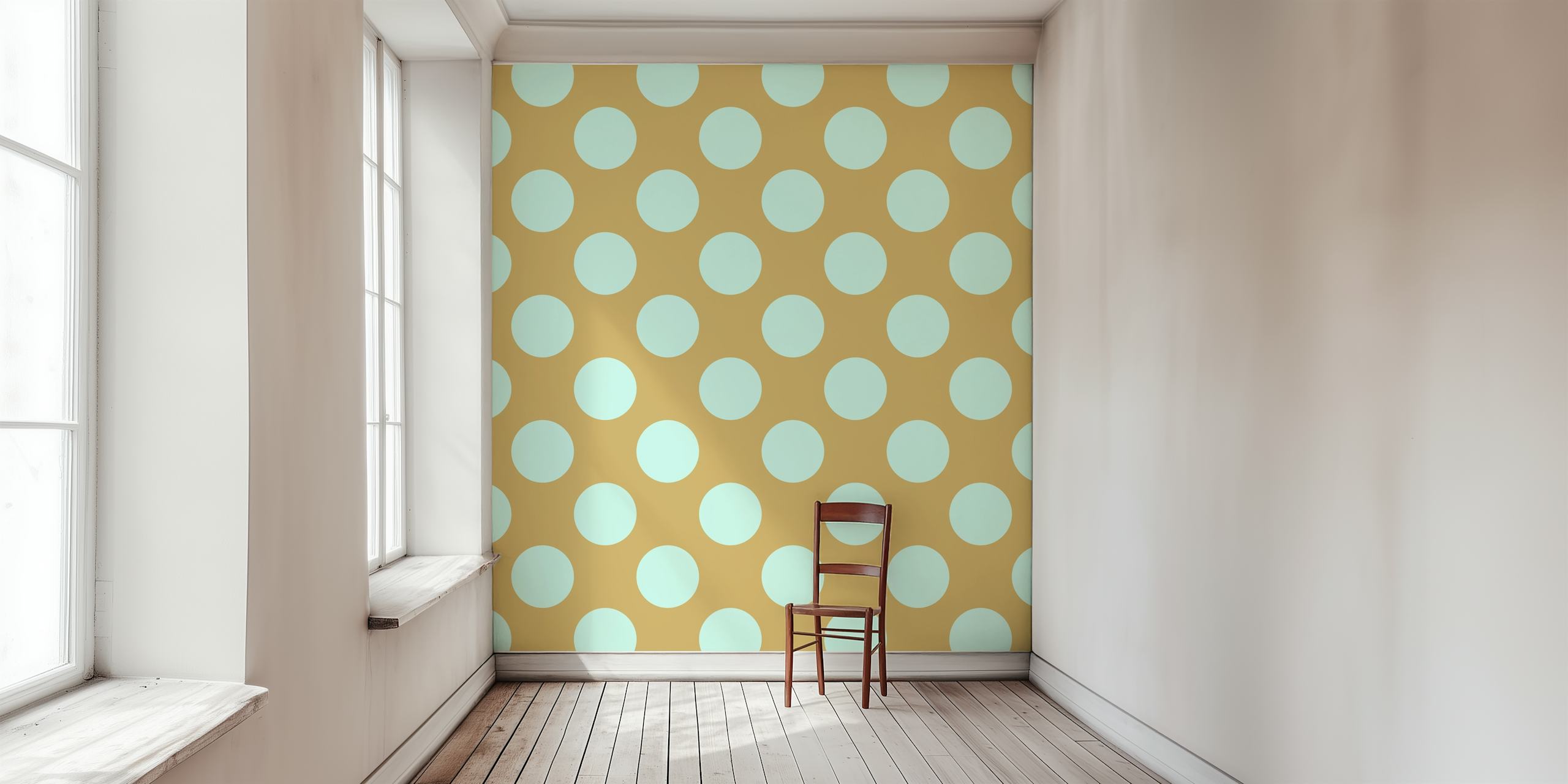 Carta da parati Beige Mint Polka Dots in un ambiente