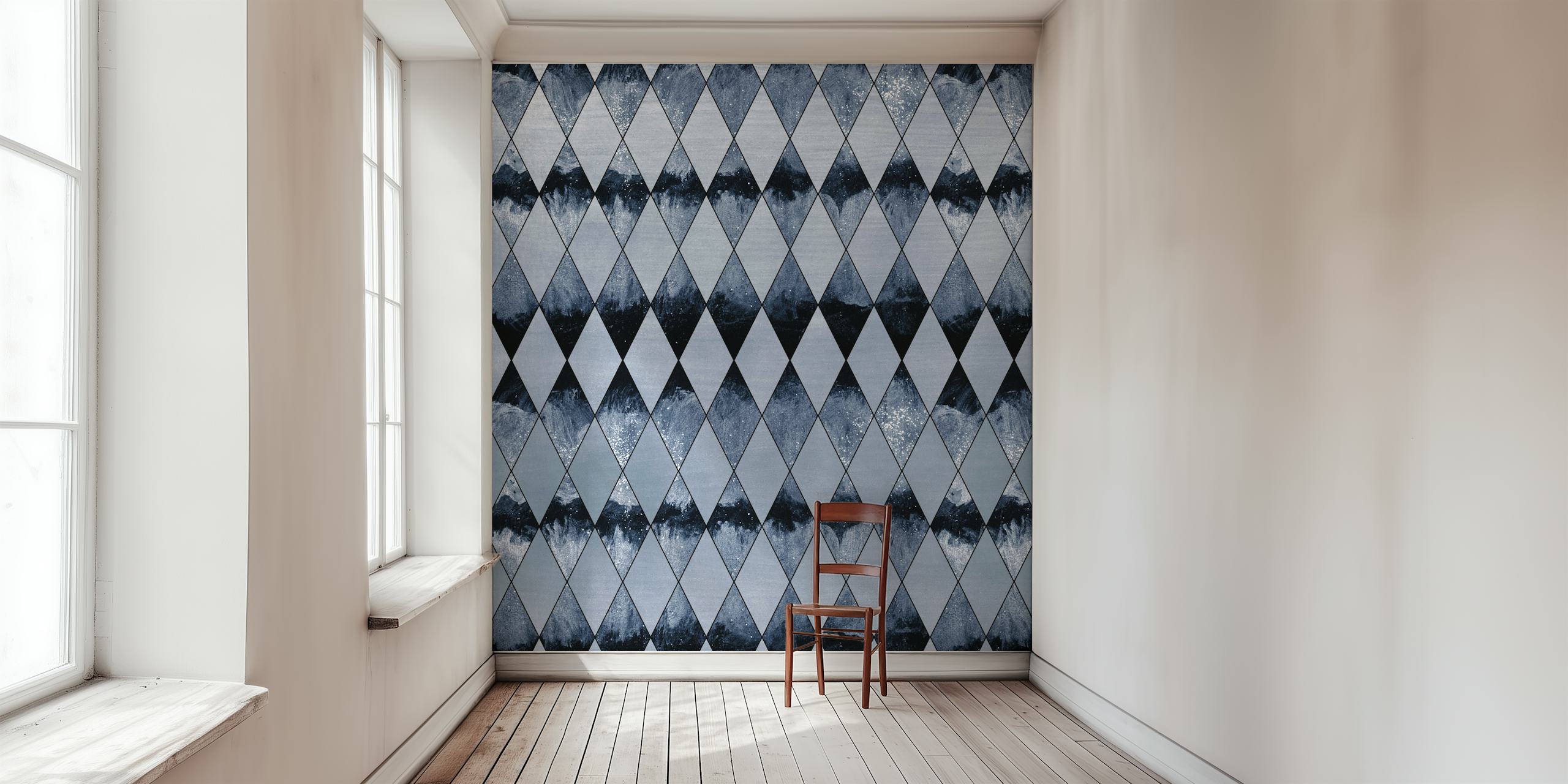 Monochromatic geometric diamond pattern wall mural