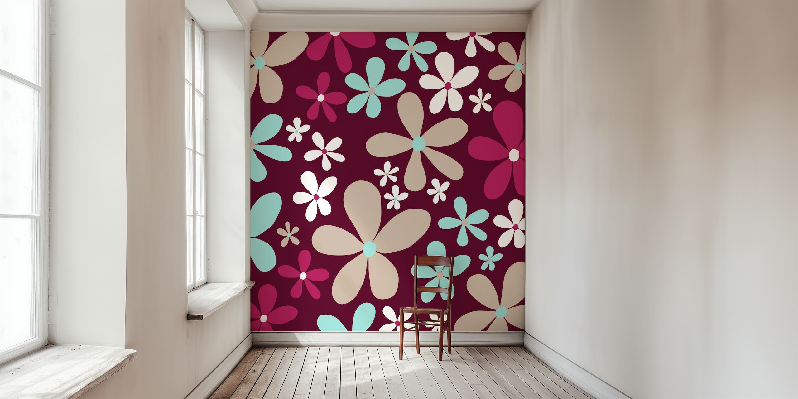Papel de parede Retro Spring Daisies 7 em um quarto