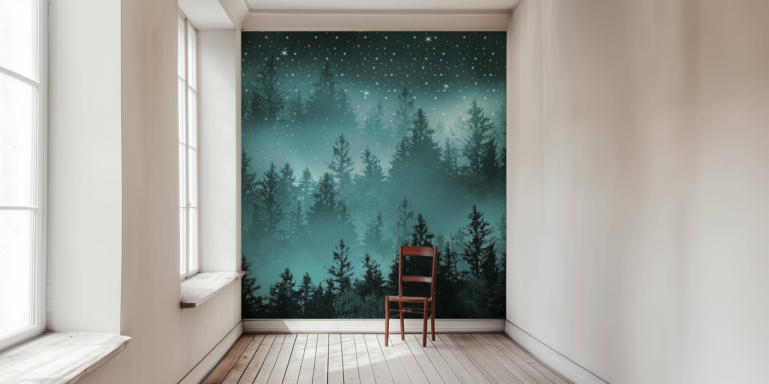 Teal Forest Galaxy Dream tapet i ett rum