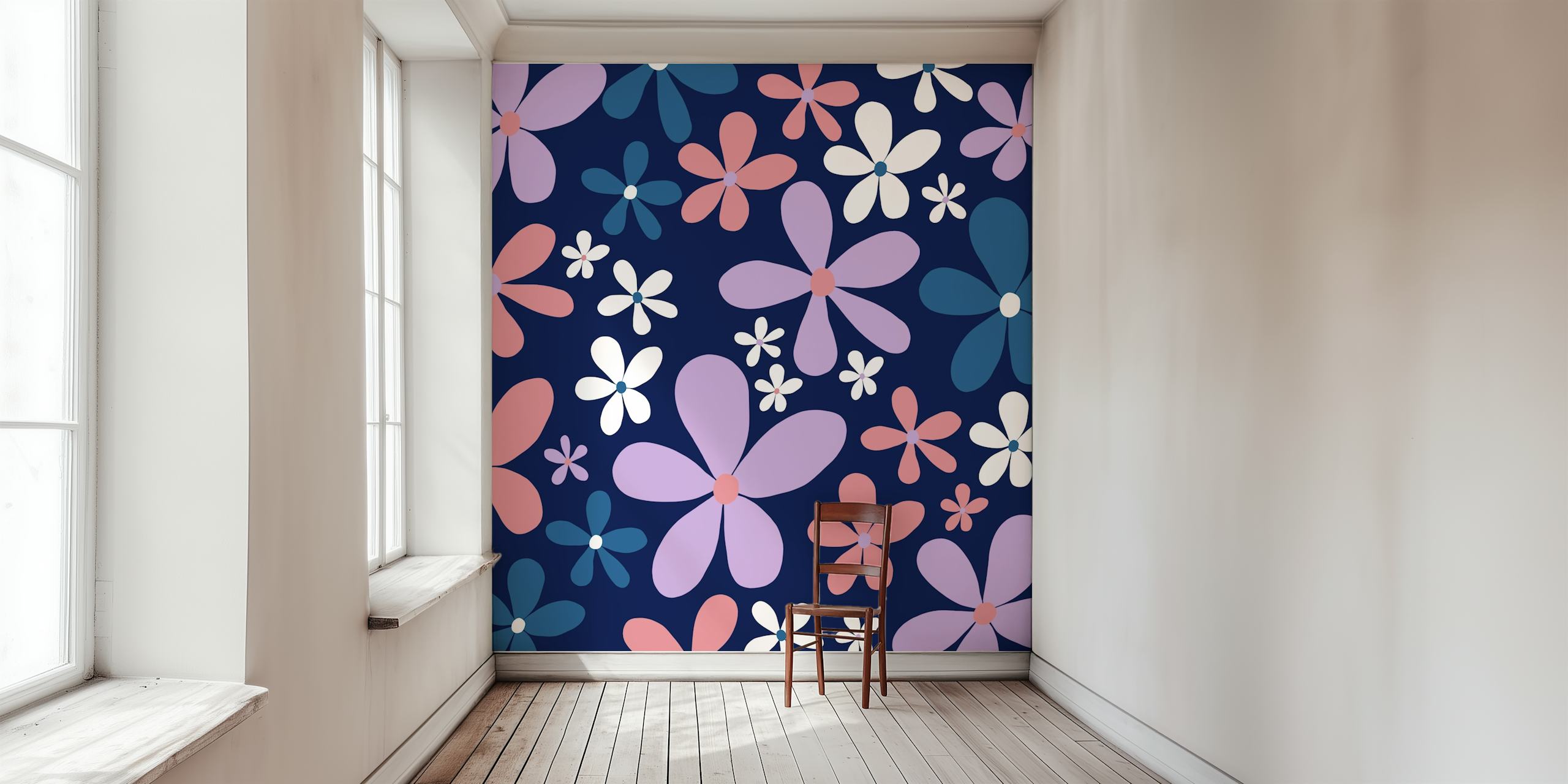 Papel tapiz floral Retro Spring Daisies en la habitación