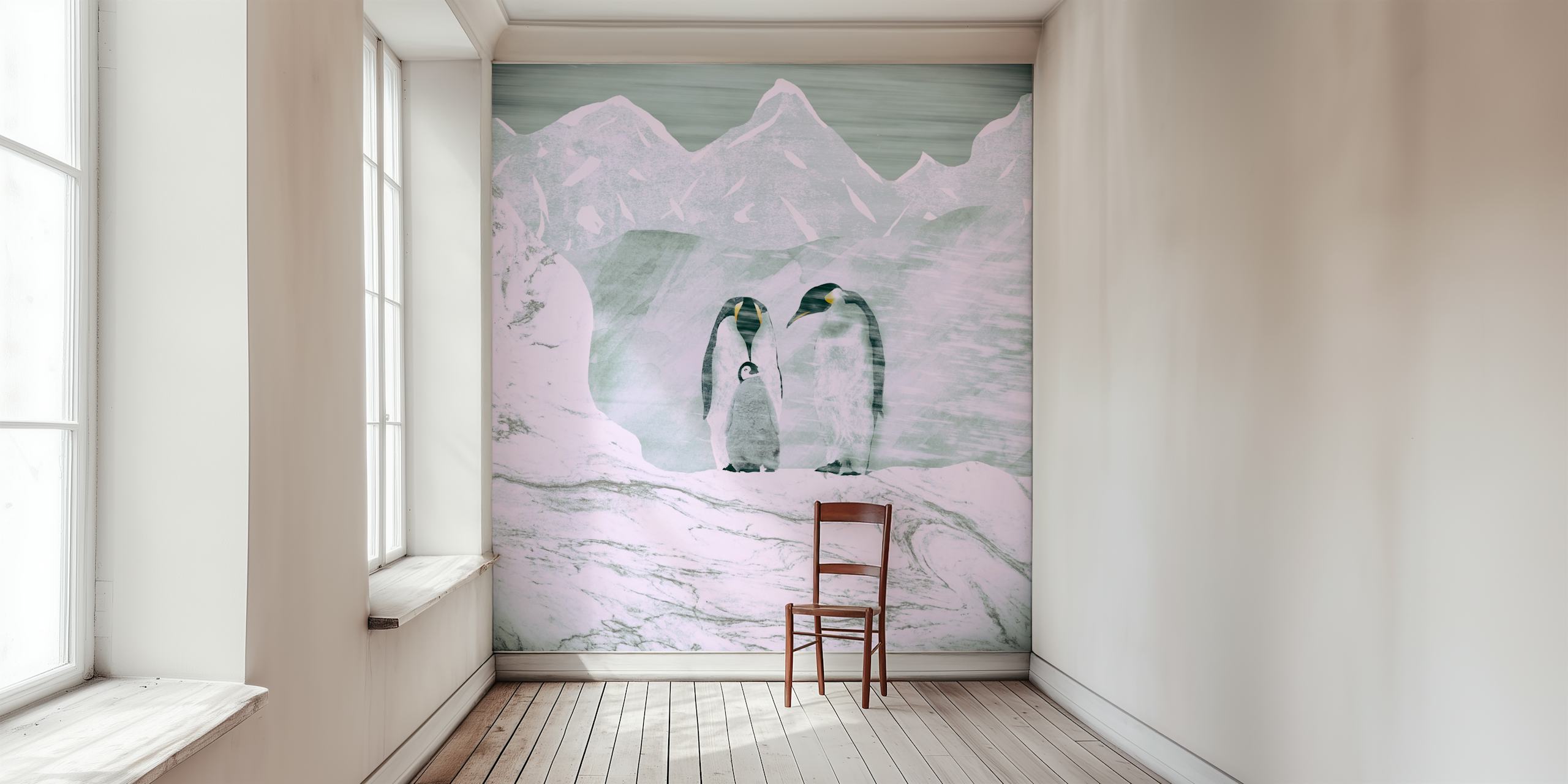 Penguin family tapet i et koselig rom