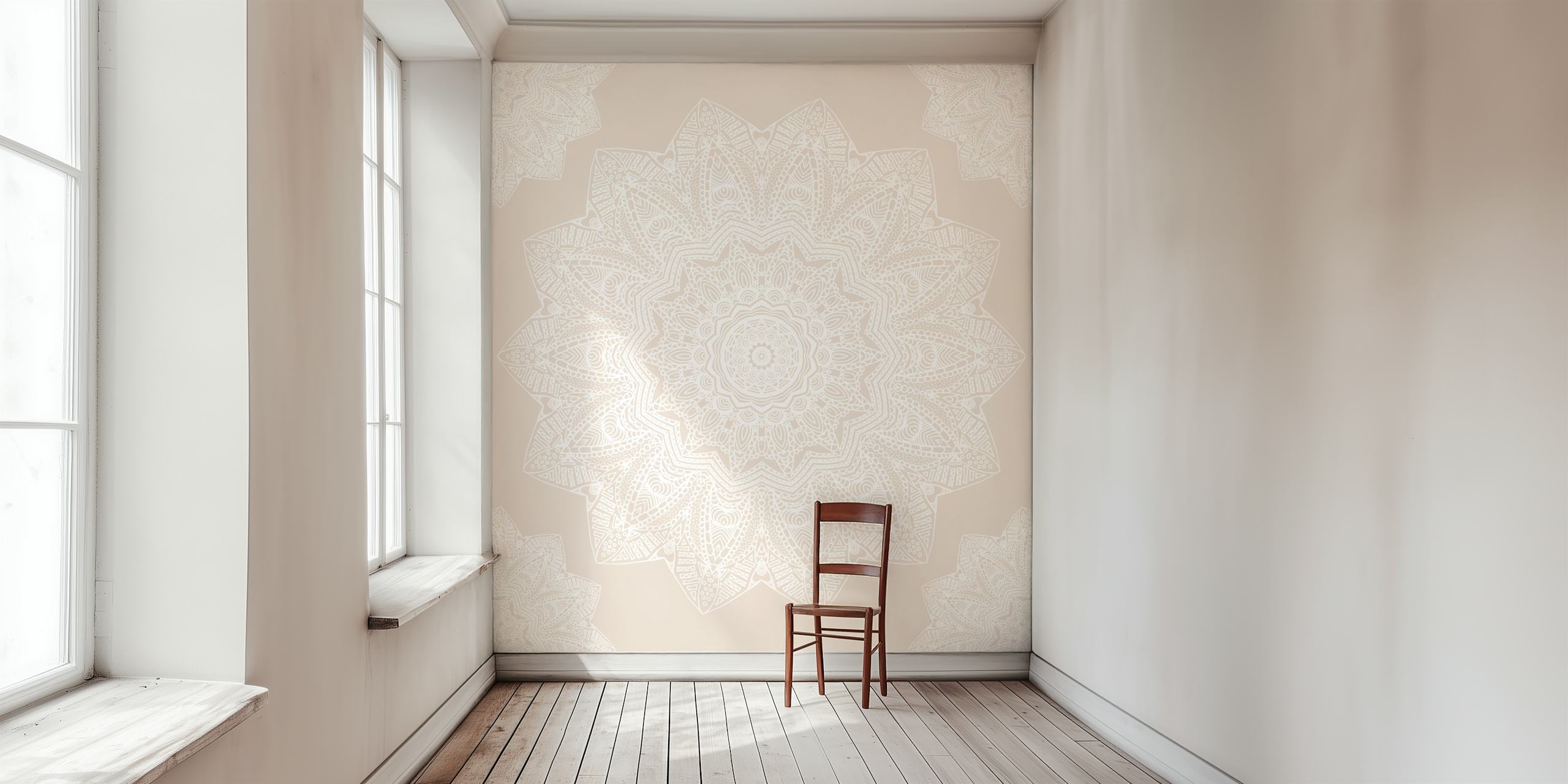 Beige mandala wallpaper in a room