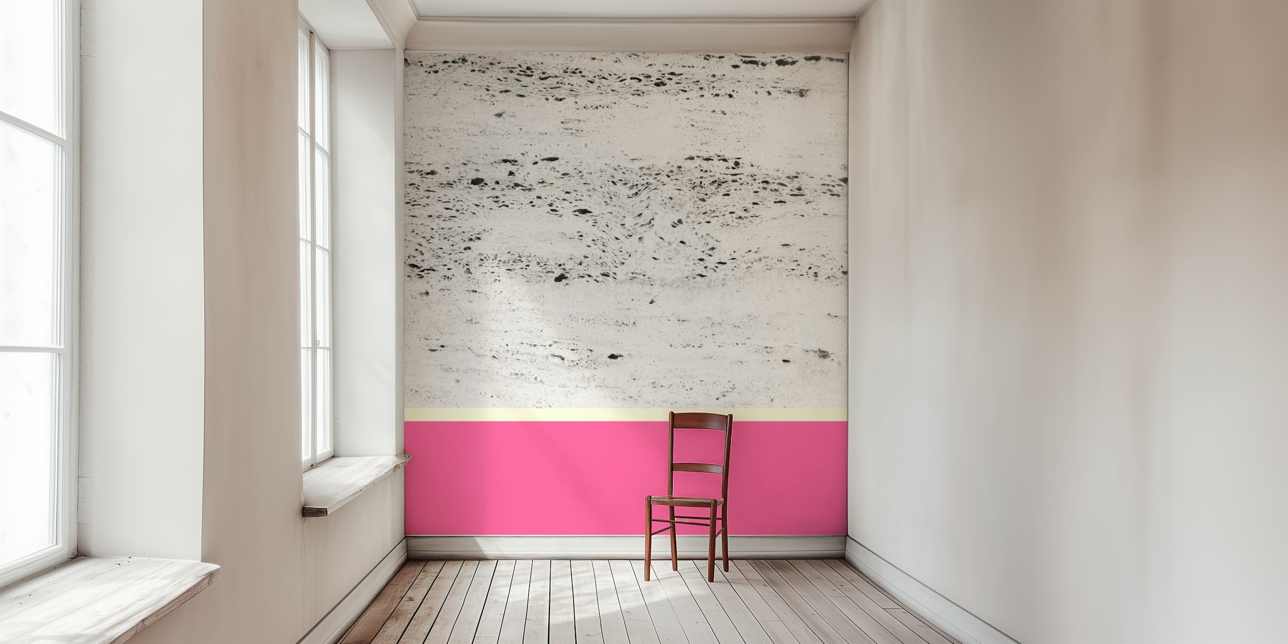 Pink and pale yellow wallpaper design on wall