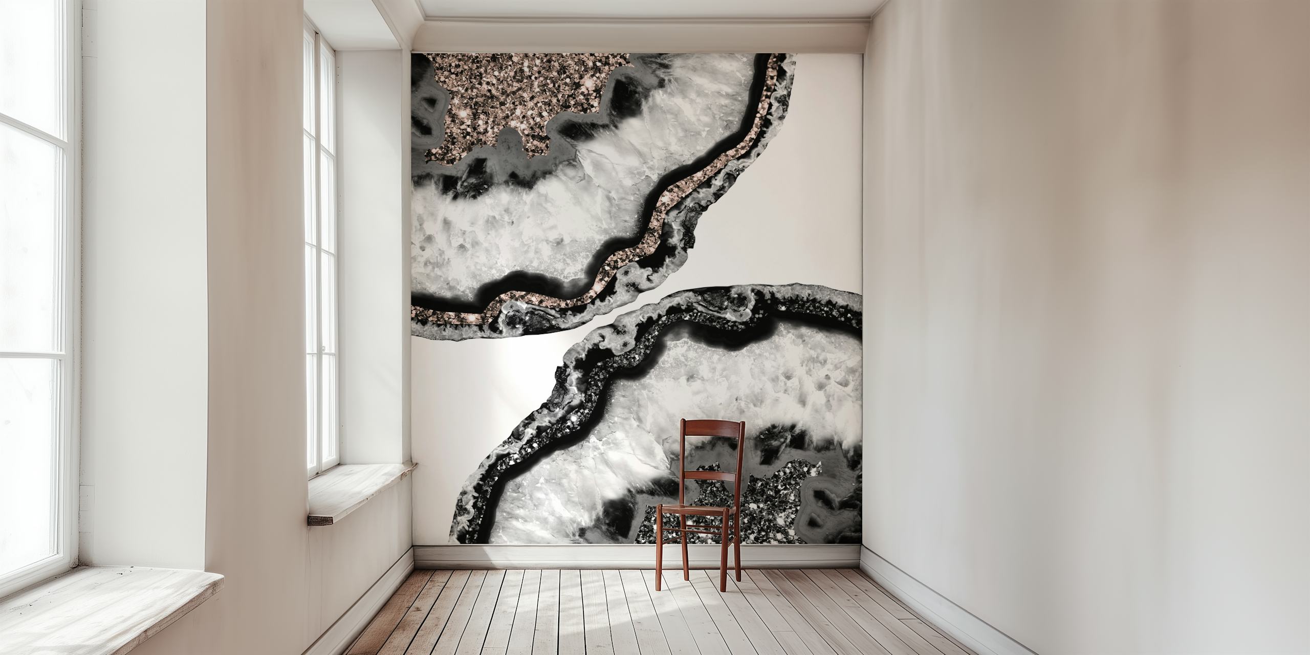 Black and white agate pattern with glitter accents wallpaper