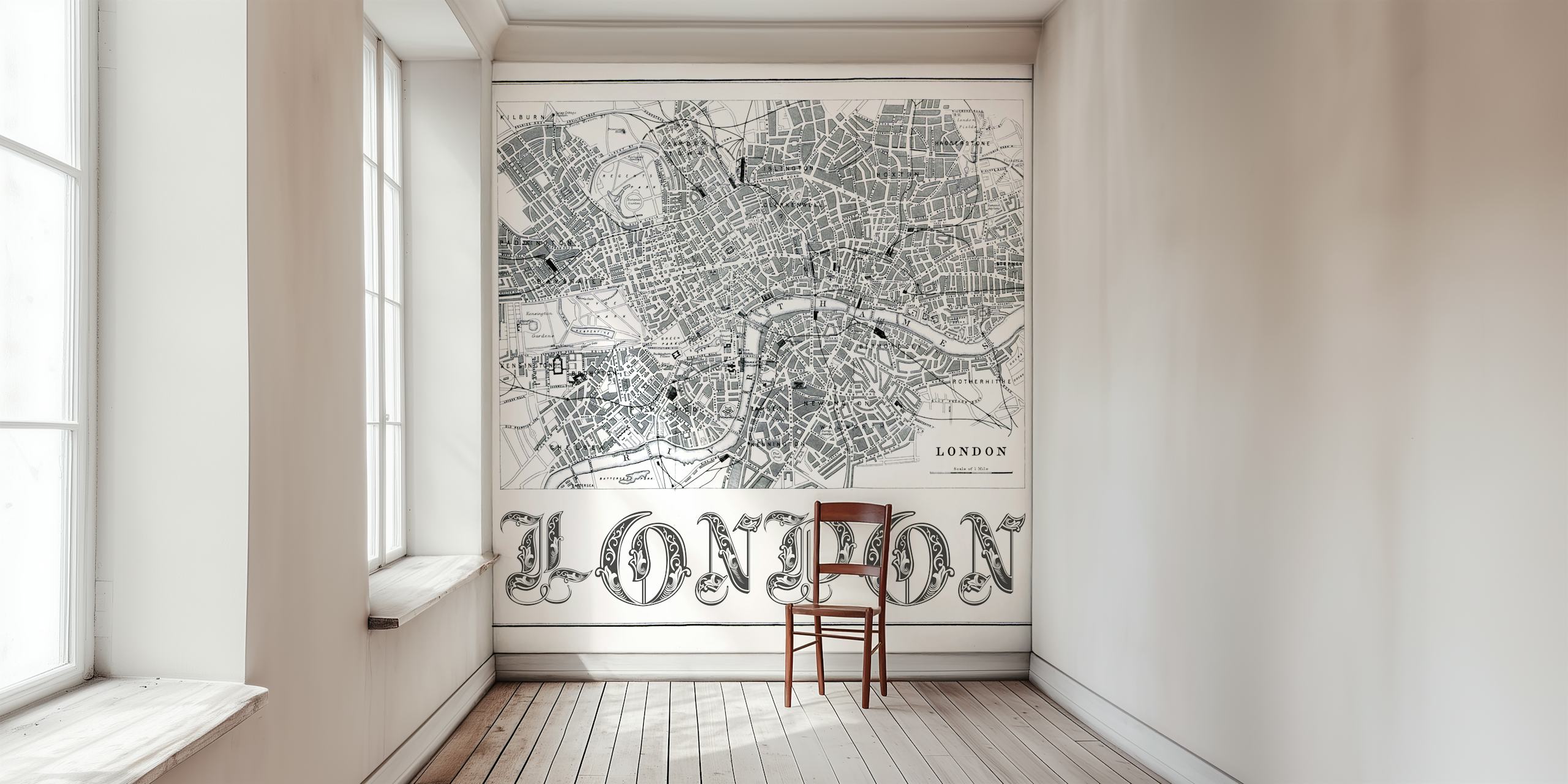 Historic street map of London in black and white wallpaper