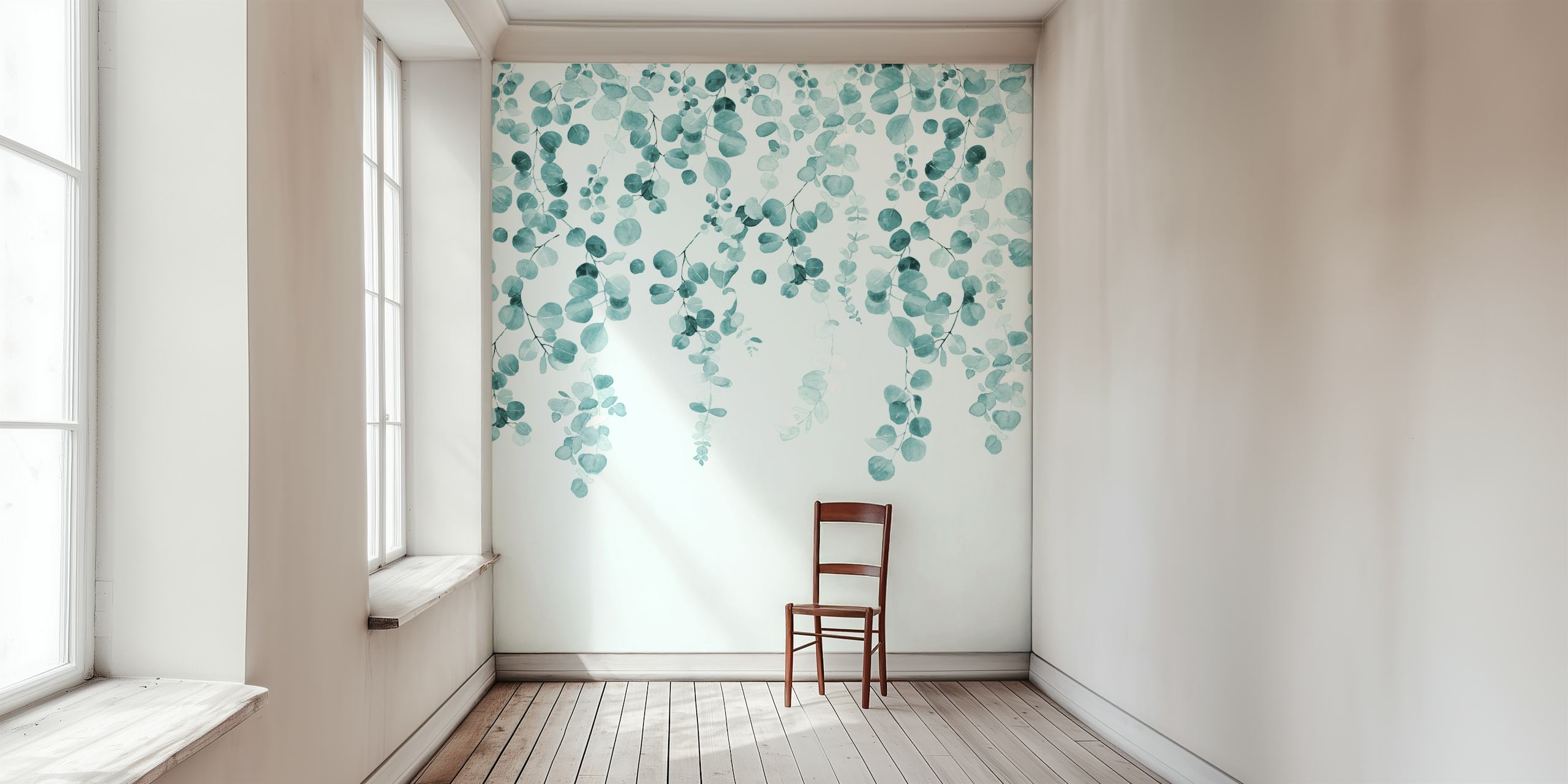Botanical wall wallpaper in teal