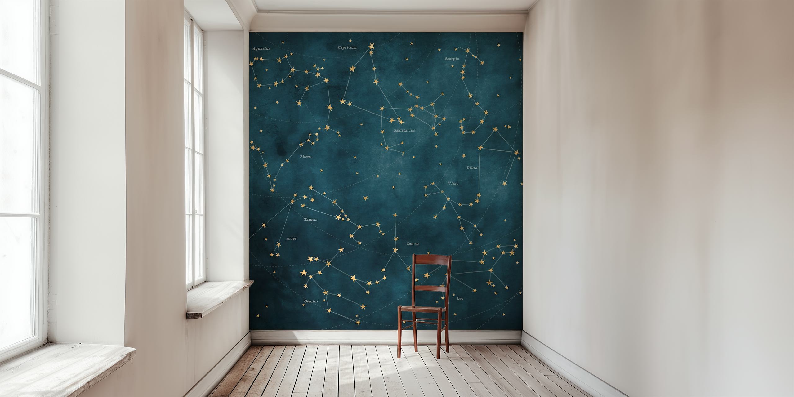 Fondo de constelaciones del zodiaco exhibido en una habitación