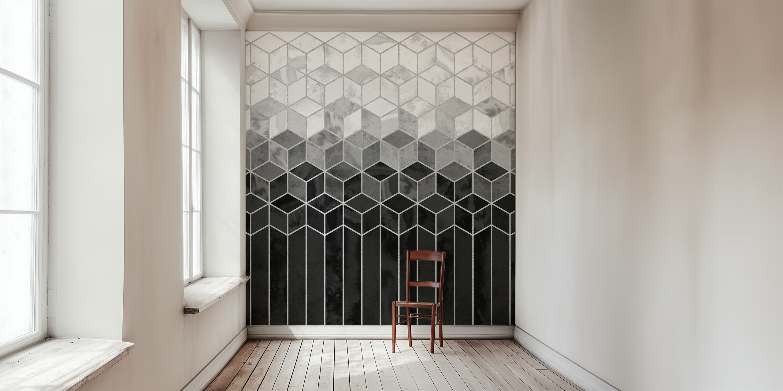 Tapeta Black and White Gradient Cubes u sobi