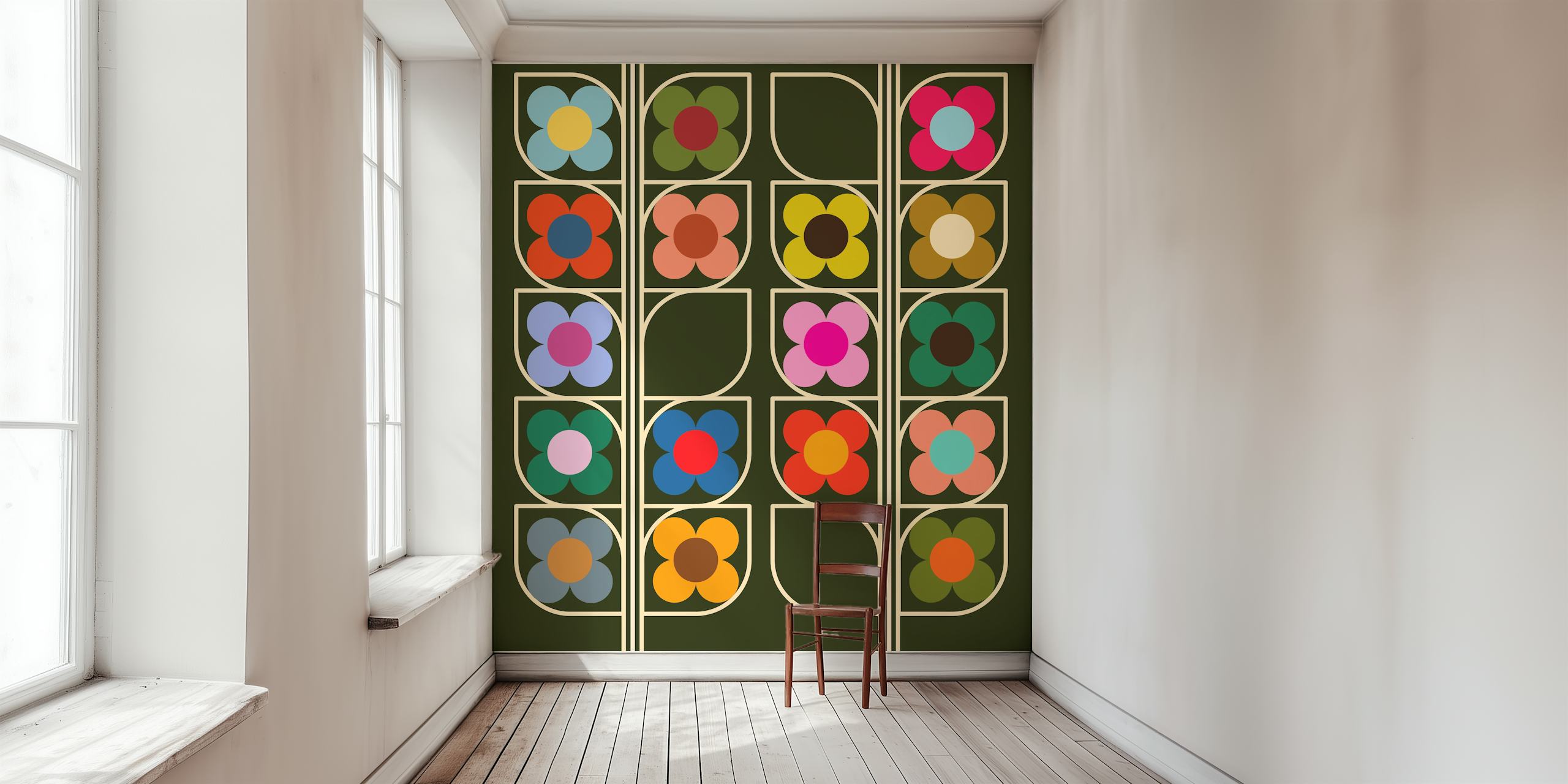 Triple Vine Bloom kukkakuvio tapetti huoneessa