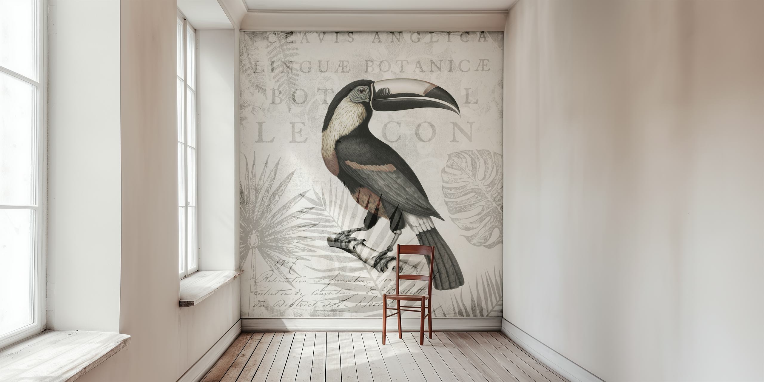 Toucans Tropical Hideaway Grey tapetti huoneessa