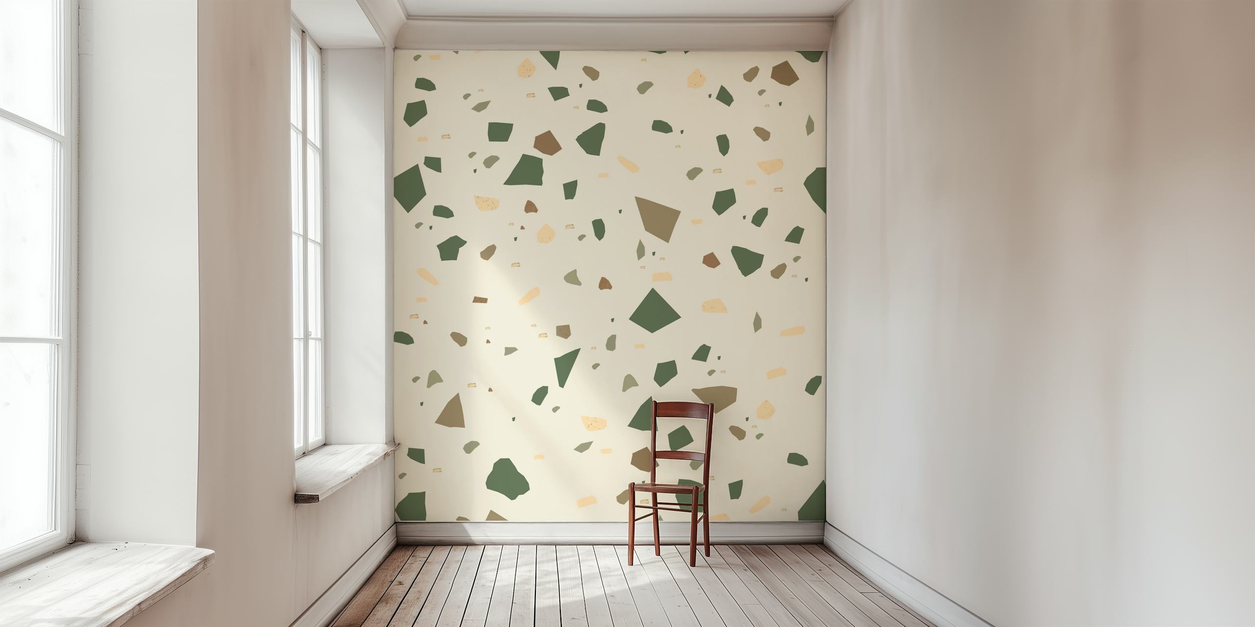 Sage Cactus Green Tan Brown carta da parati in una stanza