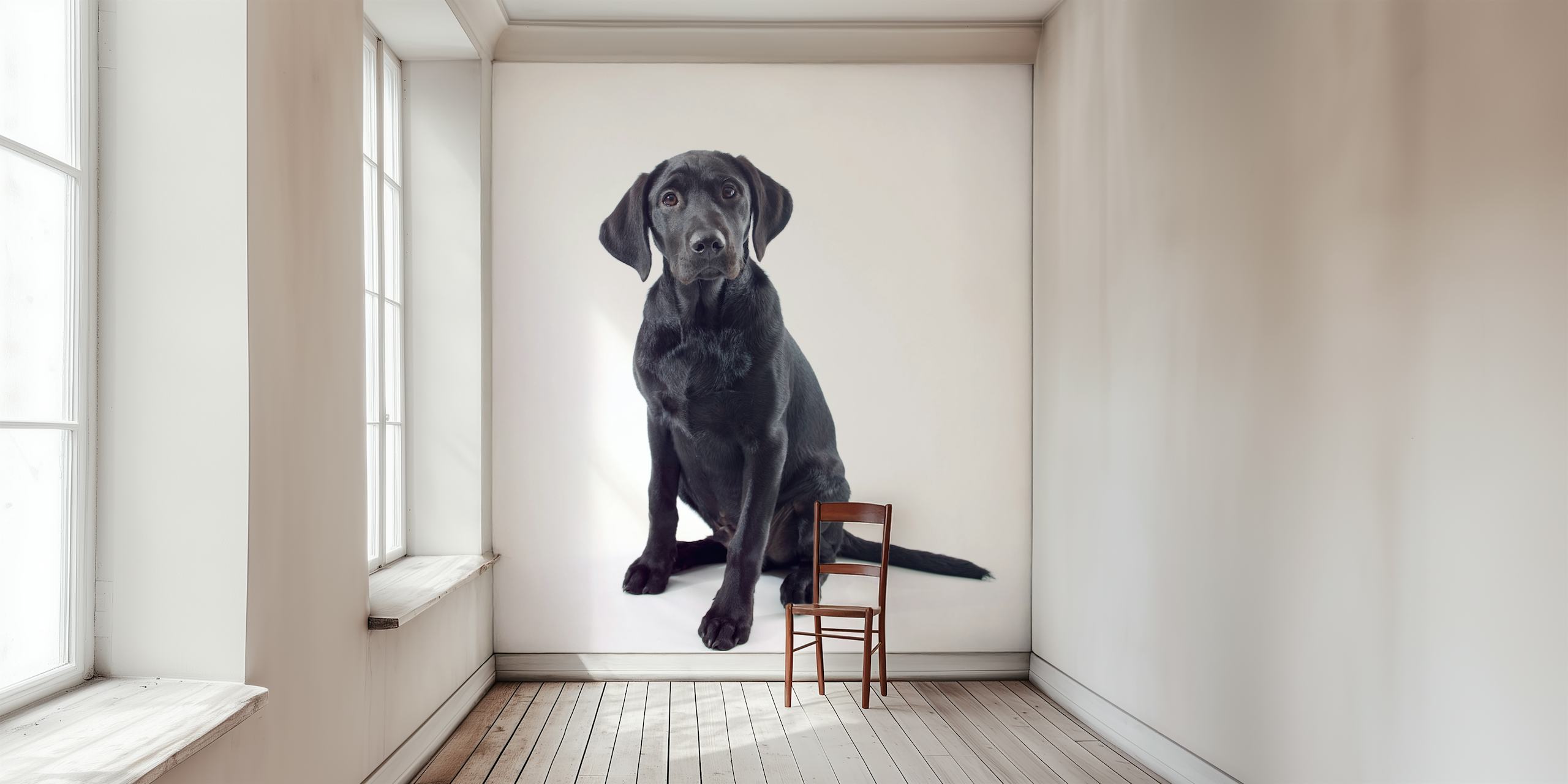 Black Labrador dog sitting on white background wallpaper