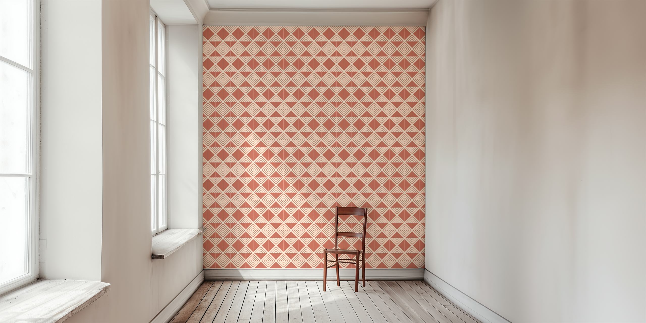 Rustic diamond pattern wallpaper in terracotta and cream colors