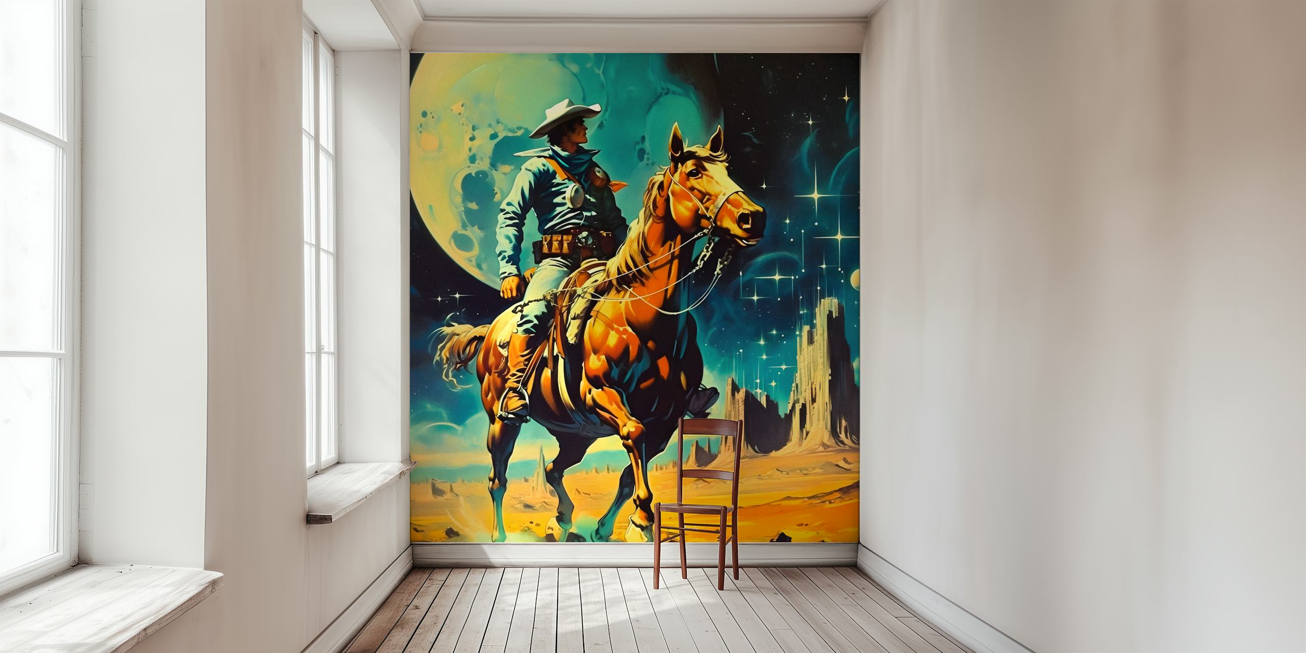 The Space Cowboy wallpaper in a stylish room
