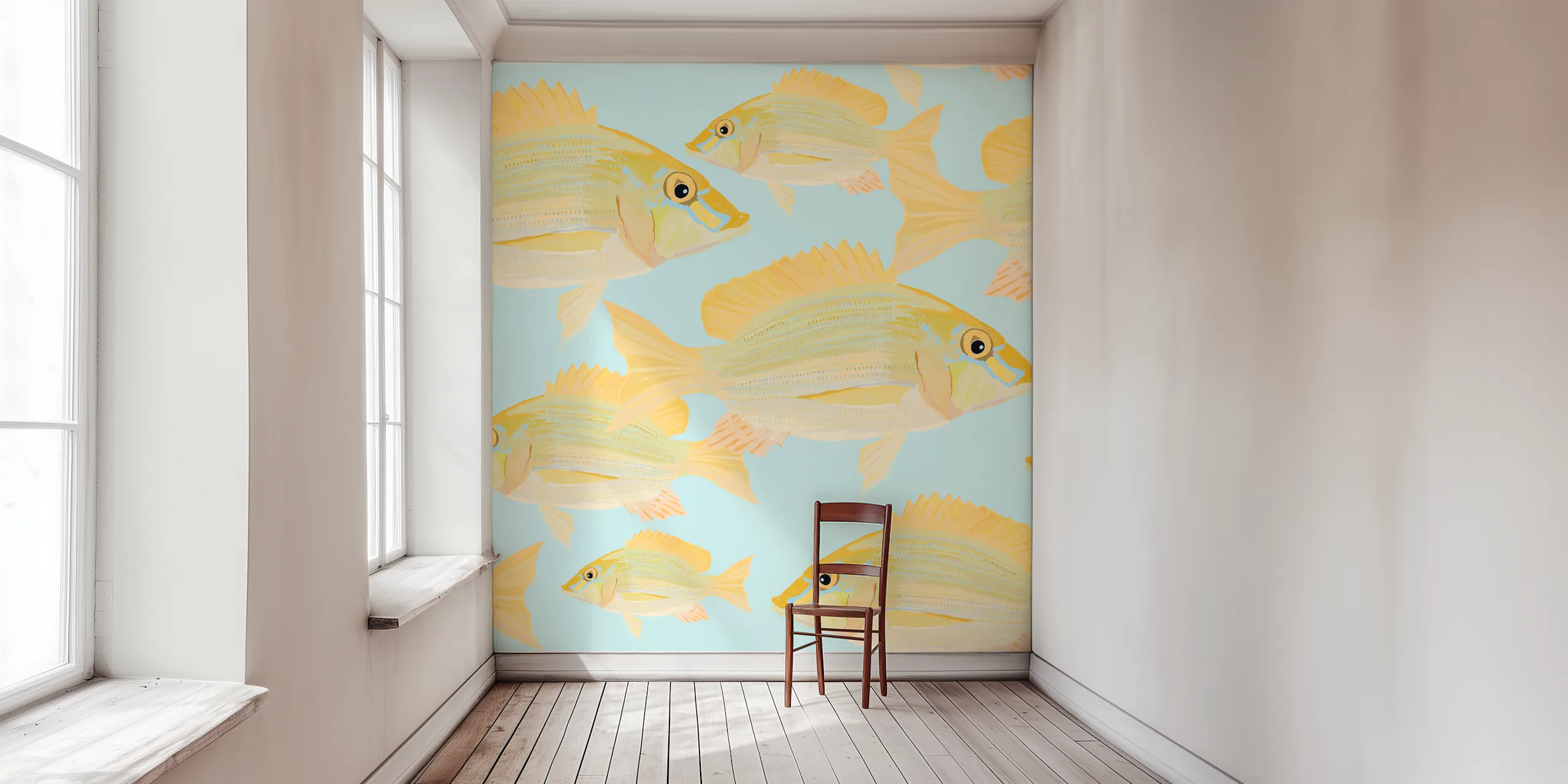 Yellow Fish Pattern Wallpaper for Kids