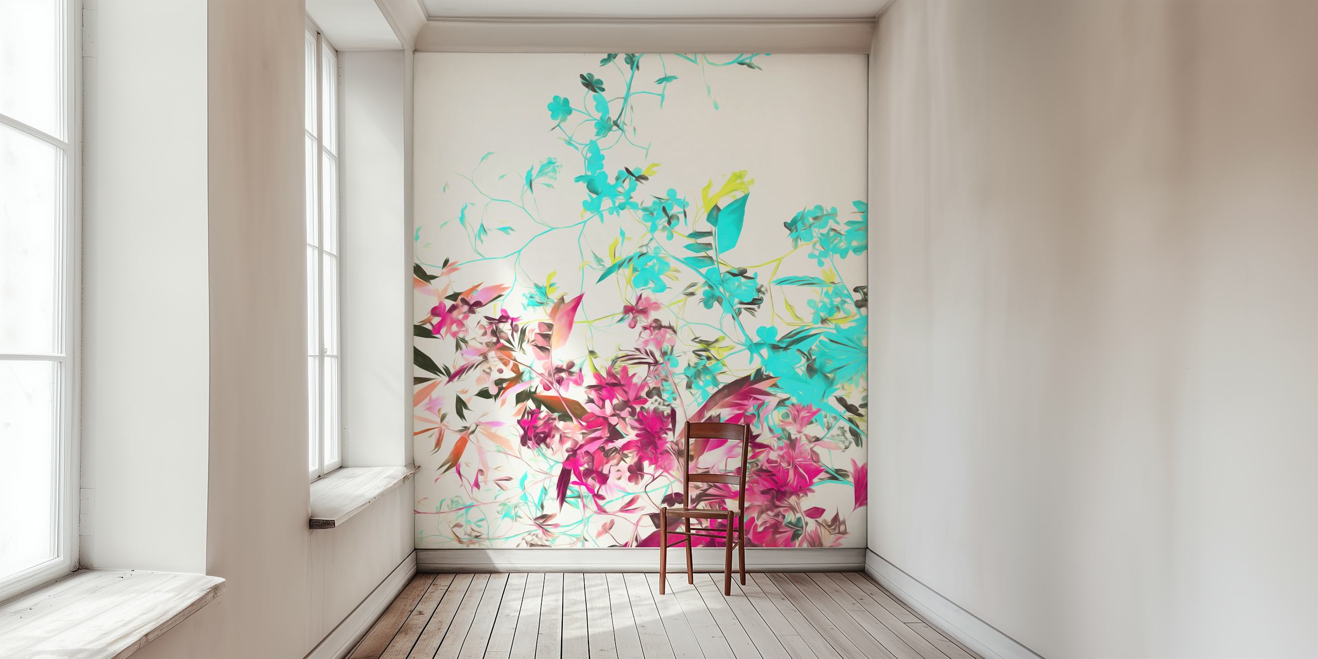 Βαφή τοίχου Vibrant Leaves and Flowers σε ένα δωμάτιο