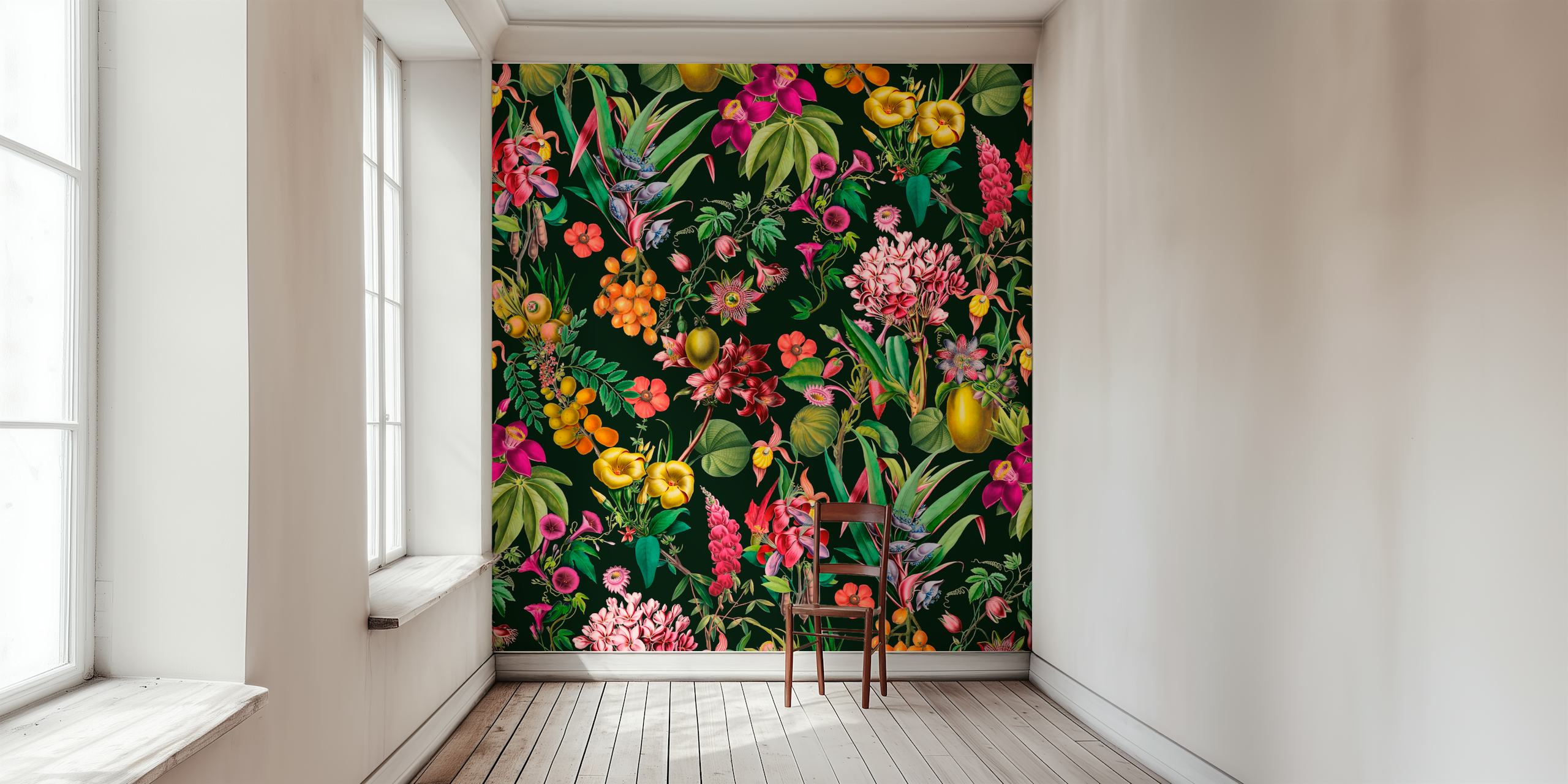 Tropical jungle flower and fruit garden wallpaper