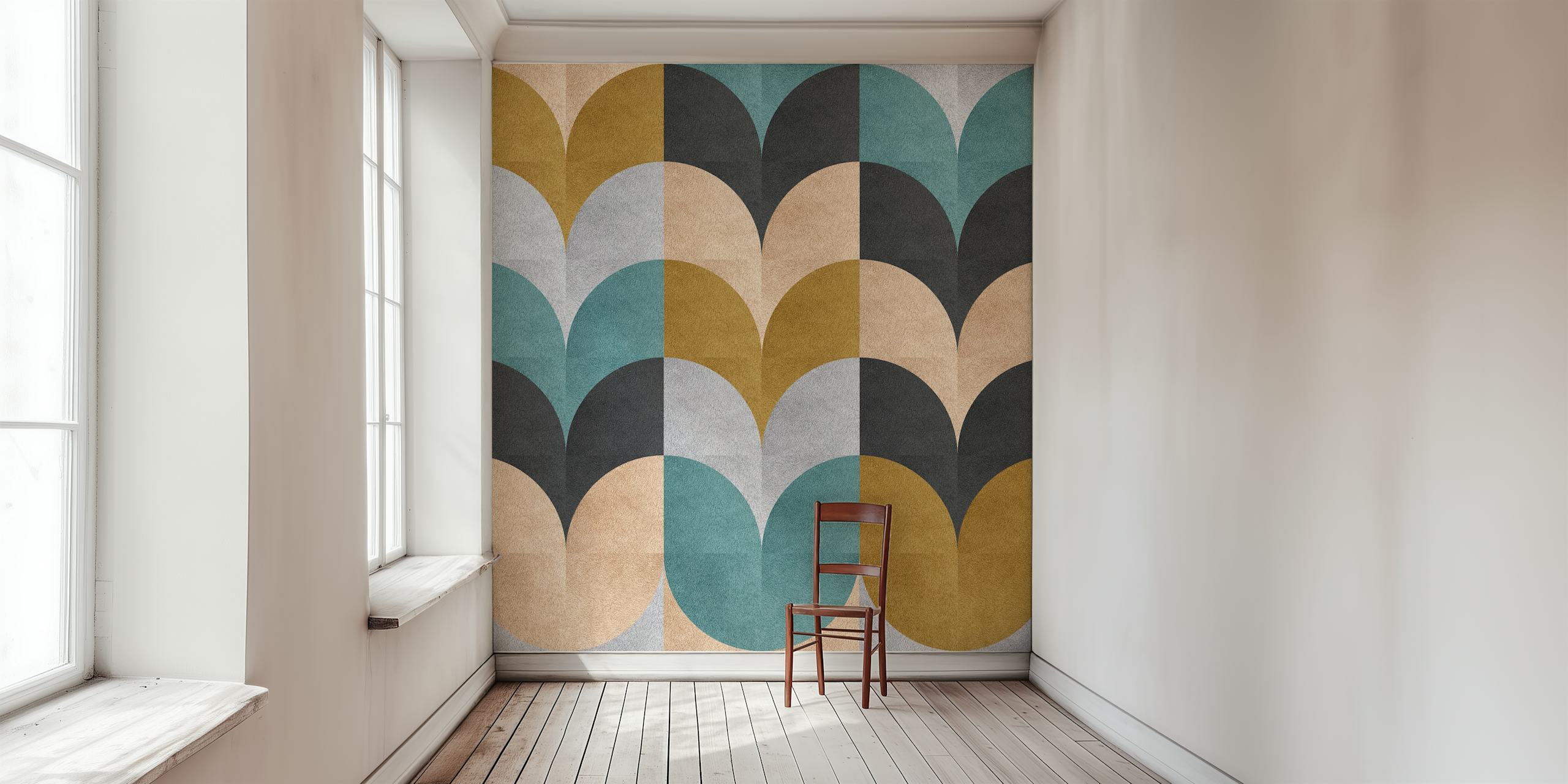 Stilvolles Wandbild Geometric Art 2023 mit erdfarbenen Bögen auf strukturiertem Hintergrund