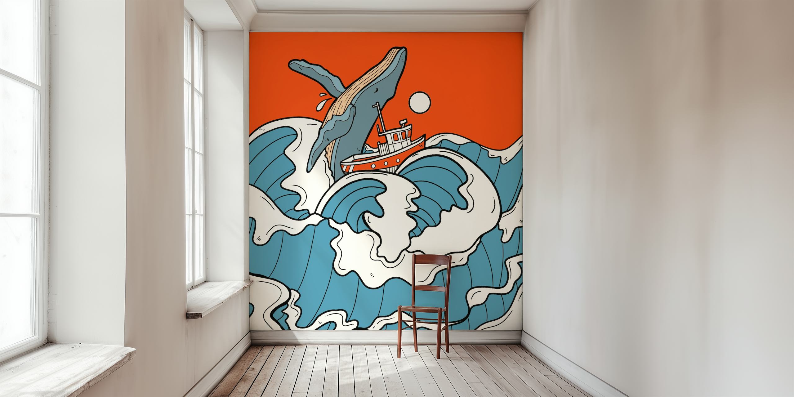 Choppy ocean waves wallpaper in a room