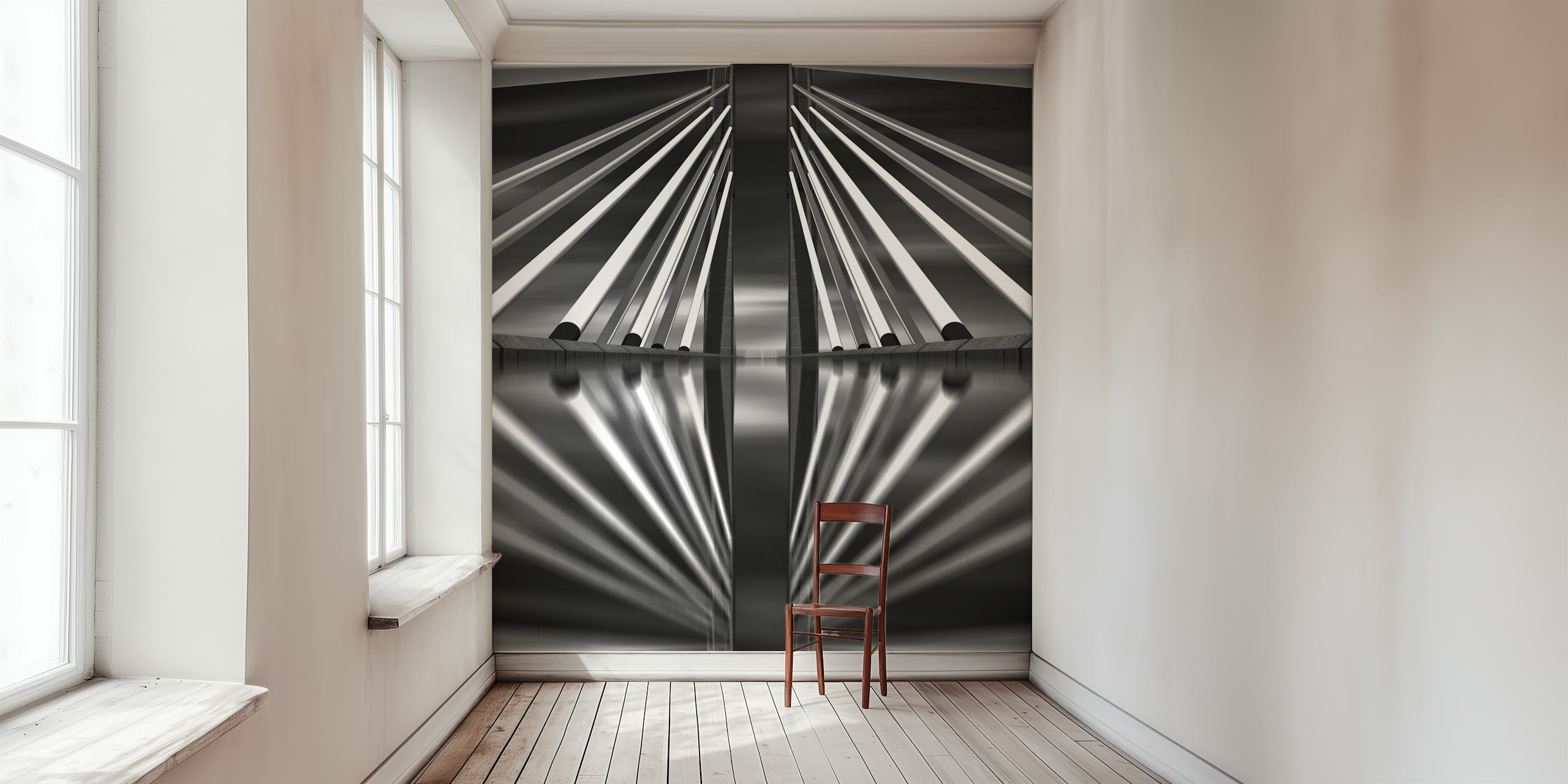 Monochrome wall mural of the Pasopati Bridge with a symmetrical perspective view