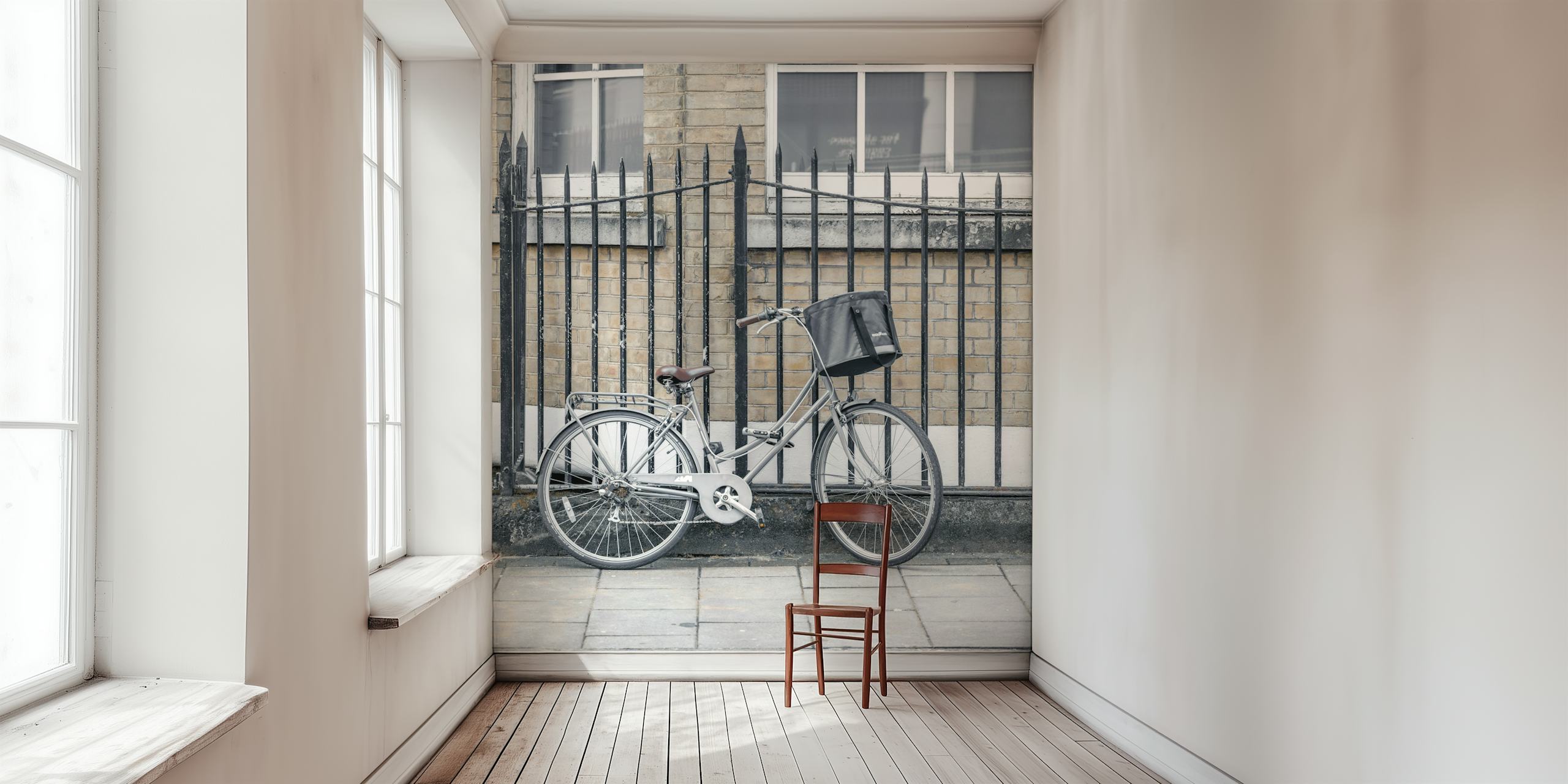 Bicycle parked along the street behang