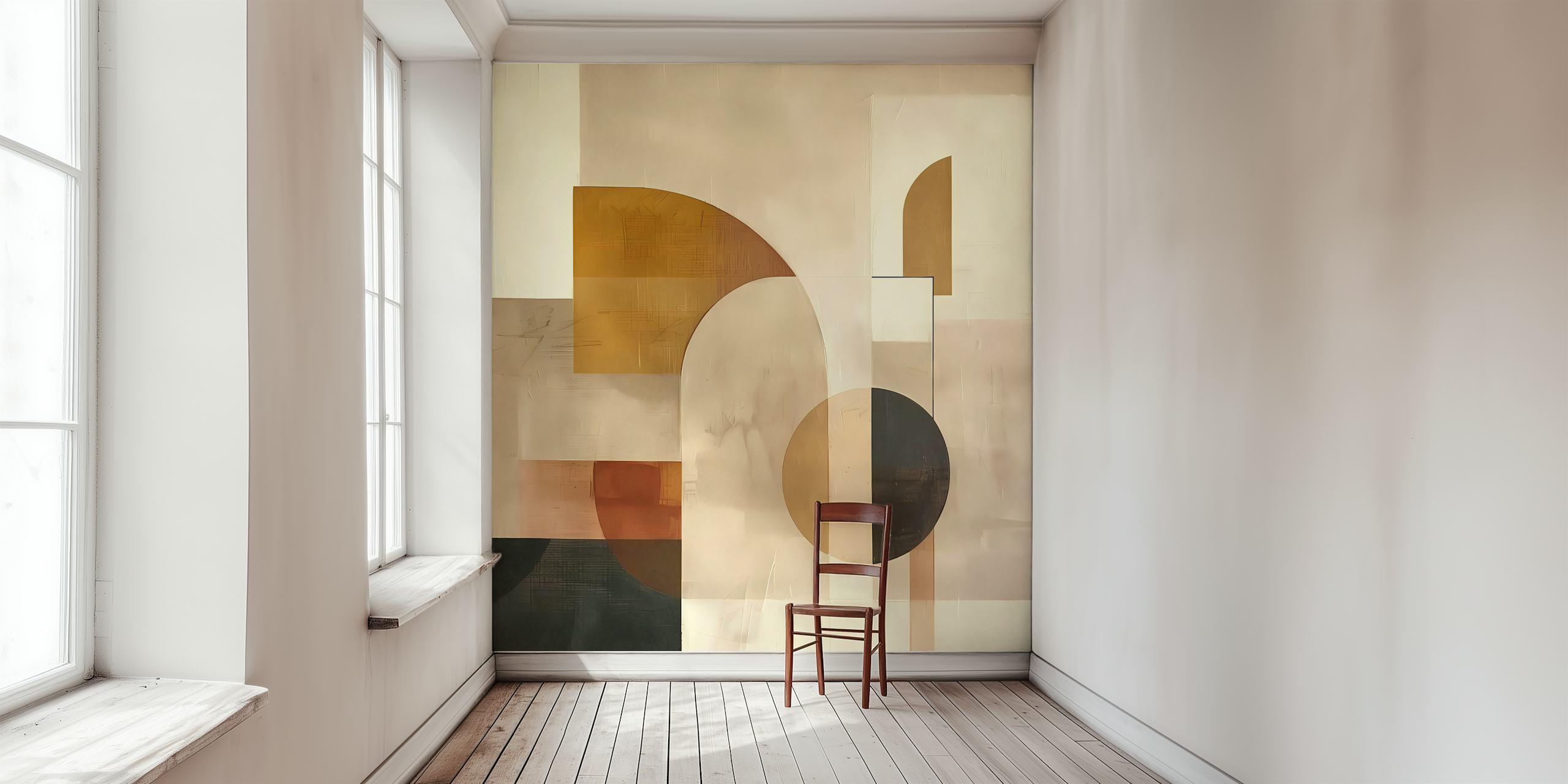 Boho Geometric abstract wall mural with earth tones and soft shapes
