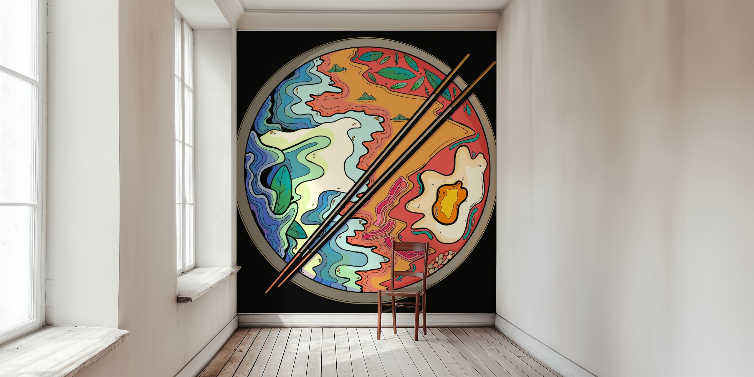 Seaside bowl wallpaper displayed in a room