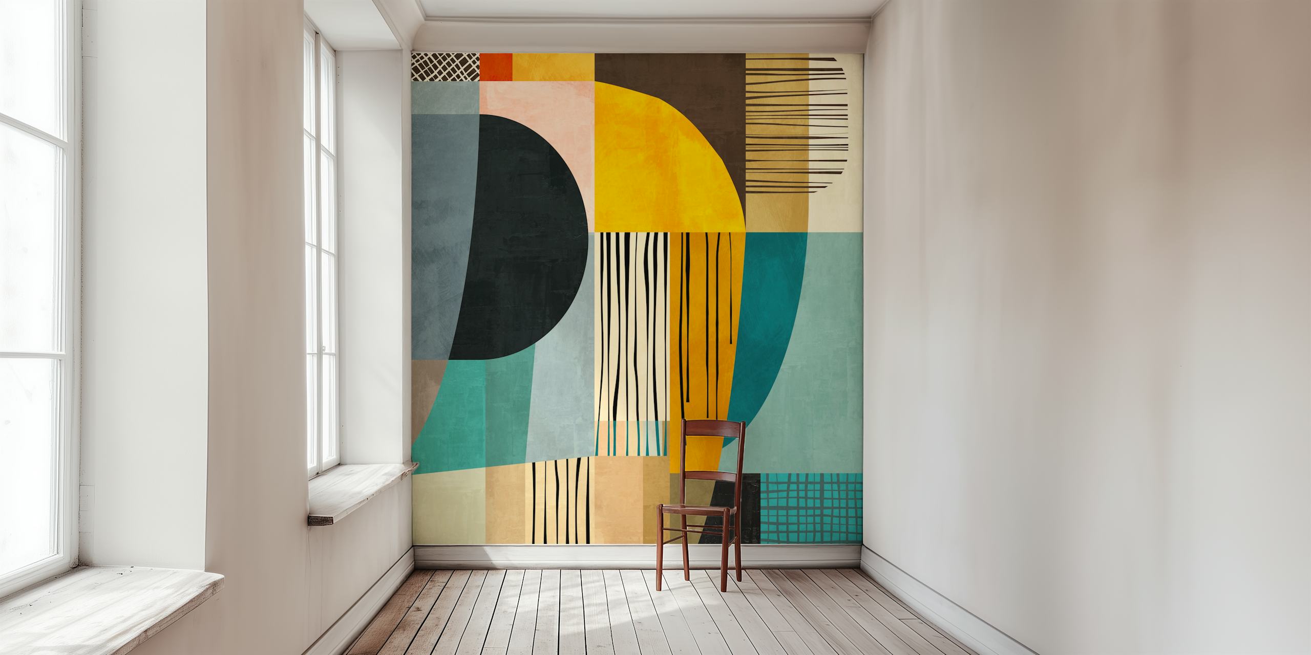 Mid Century Modern 4 papel de parede em um quarto