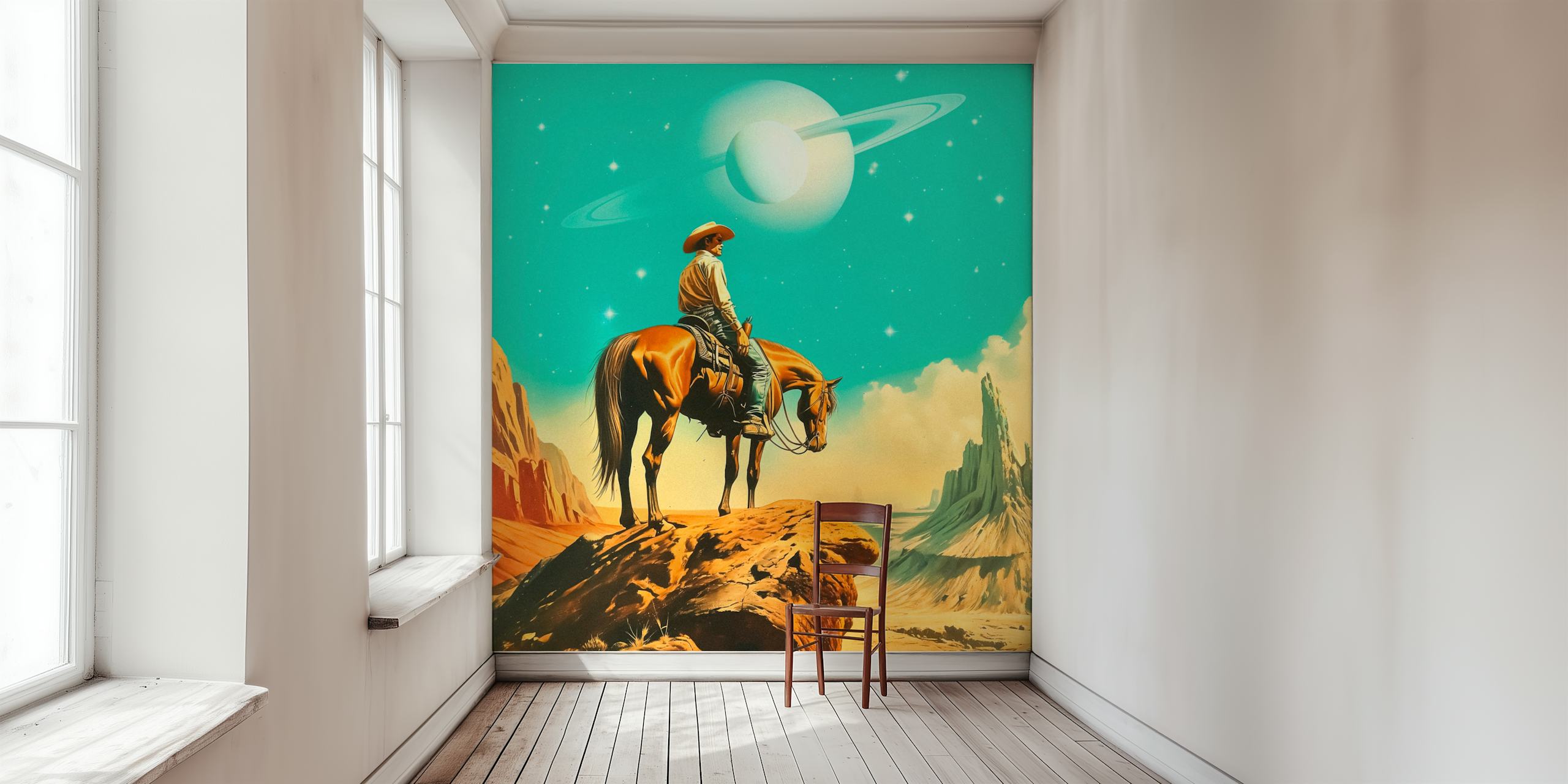 Western astronaut wallpaper in a room