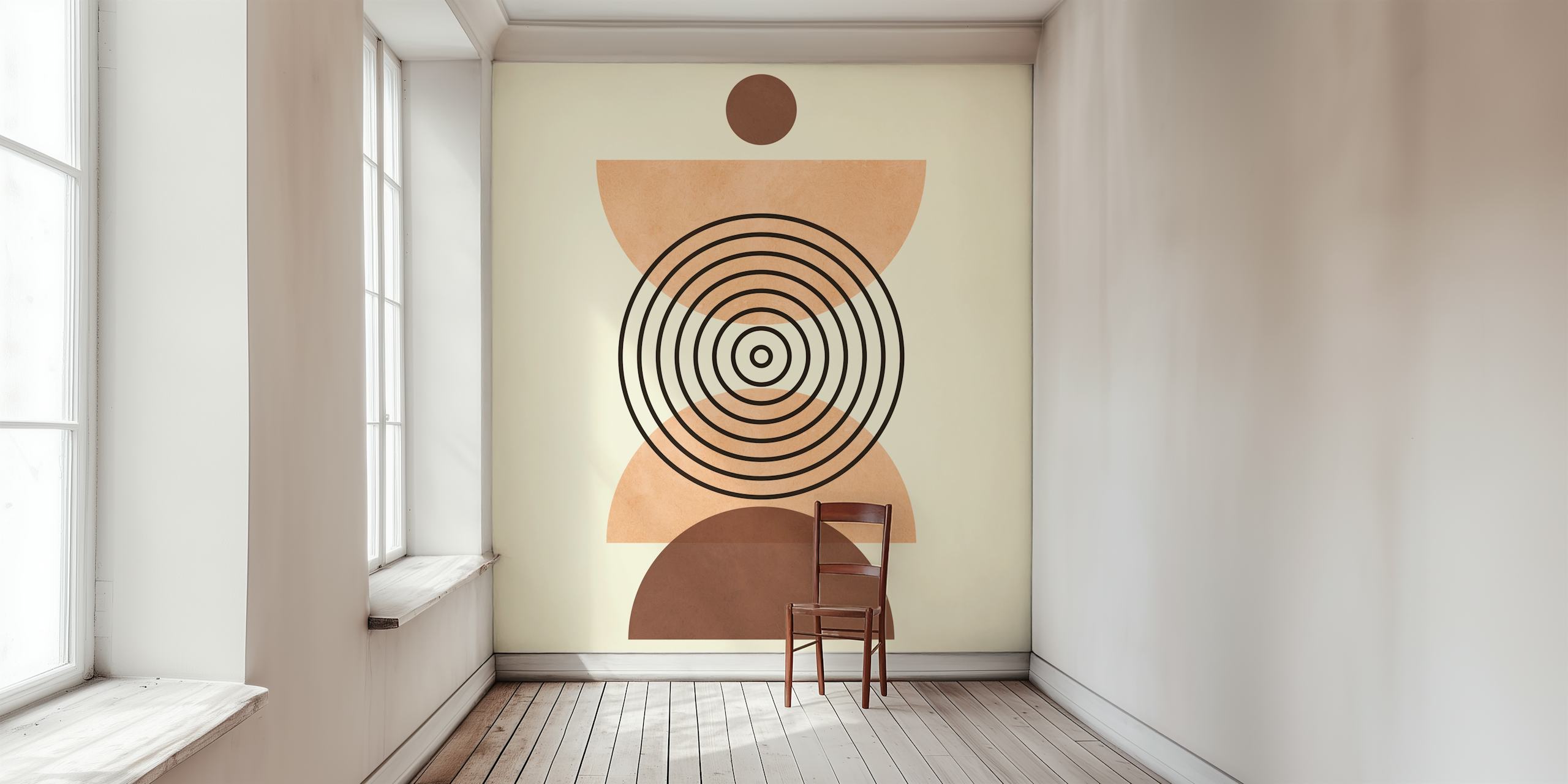 Geometric shapes in beige and brown with black lines wallpaper