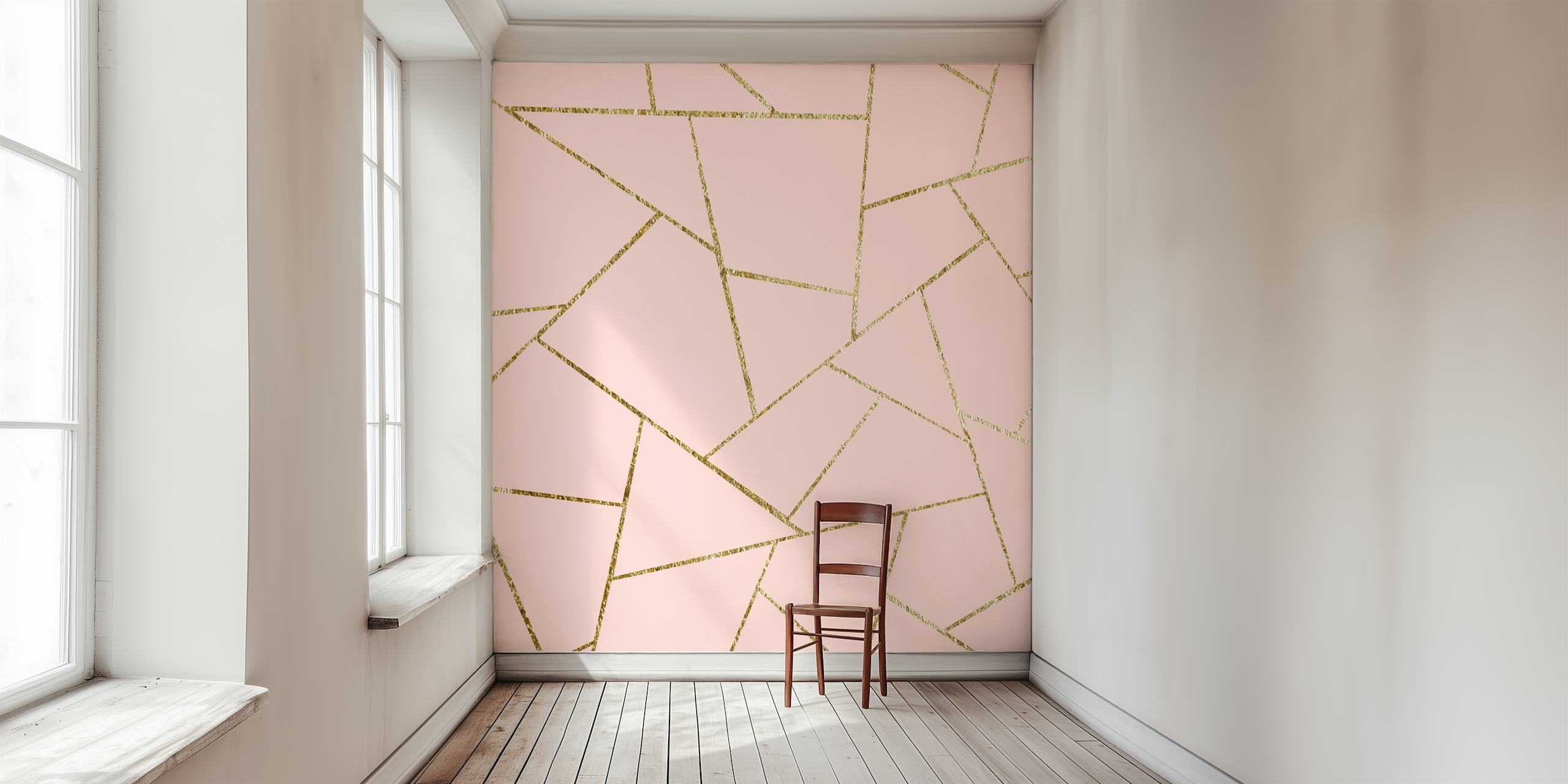 Blush Pink og Gold geometrisk tapet i rommet