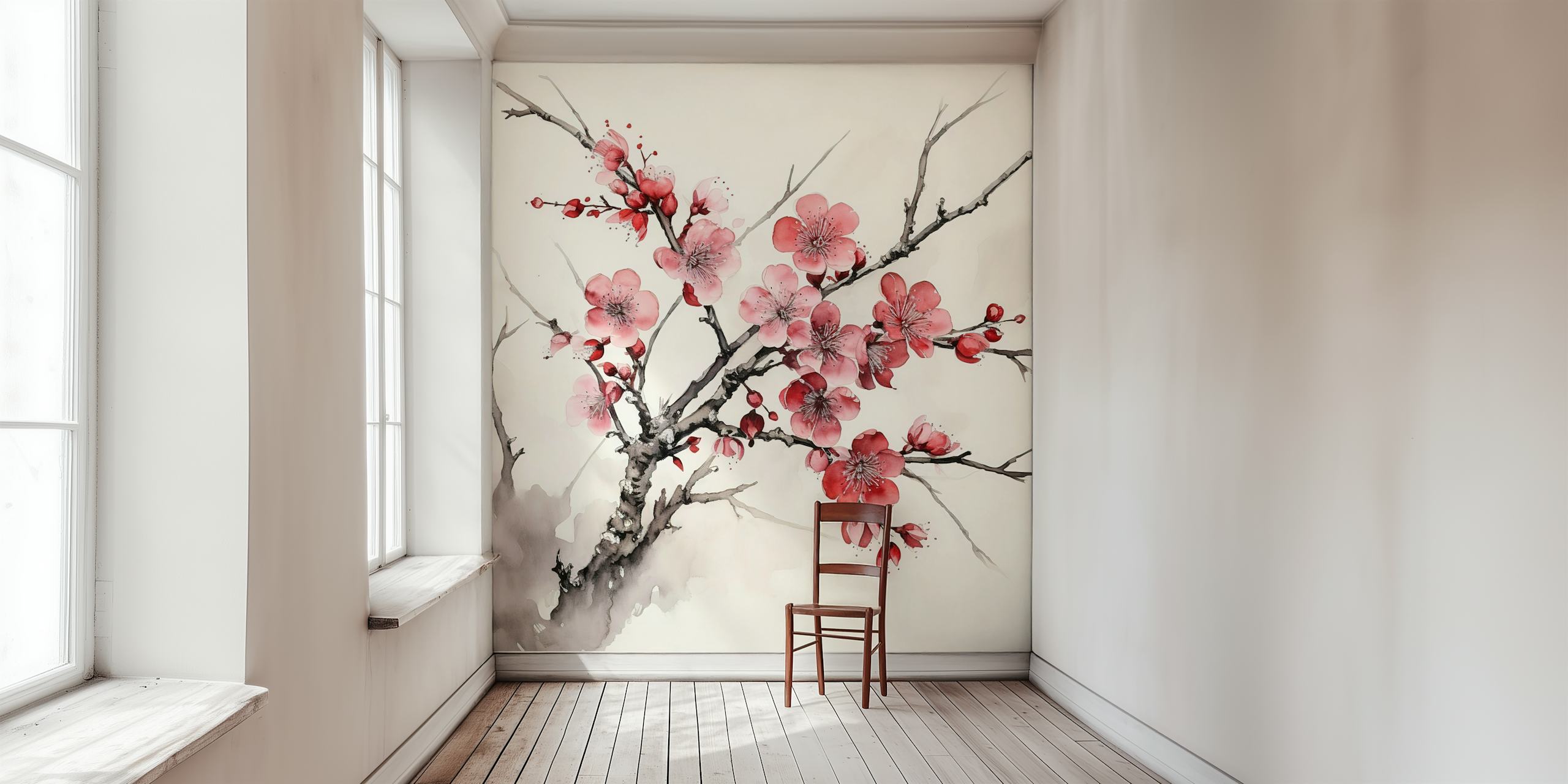 Ink Cherry Blossoms Branches design tapet
