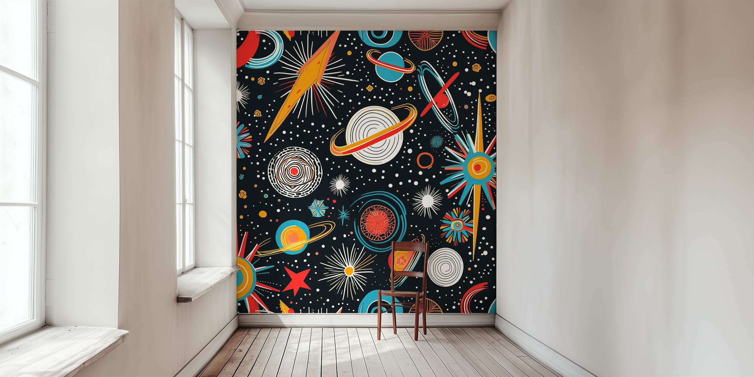 Vintage celestial wallpaper in a room