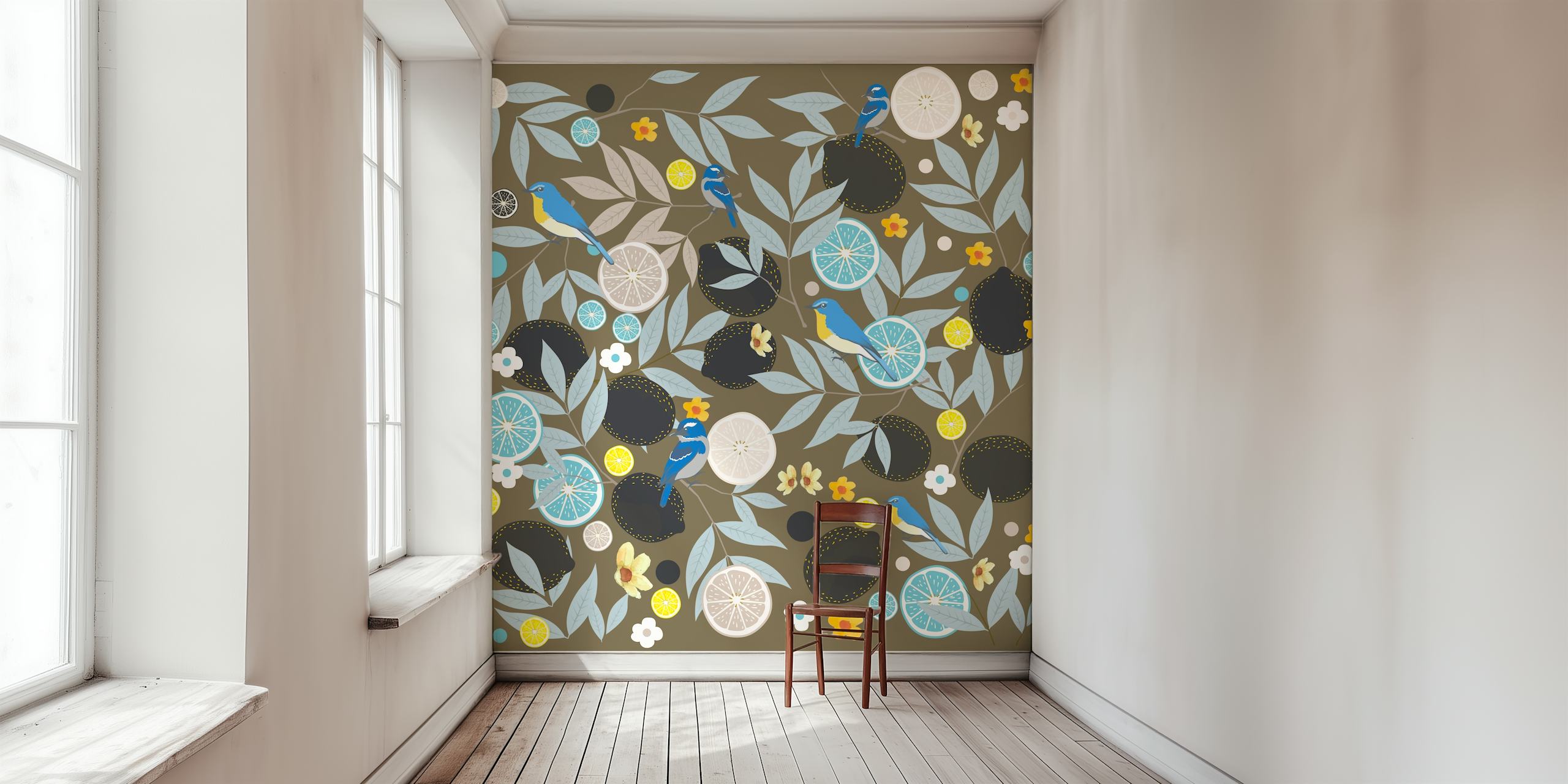 Tapeta Paradise Garden in Brown Grey w pokoju