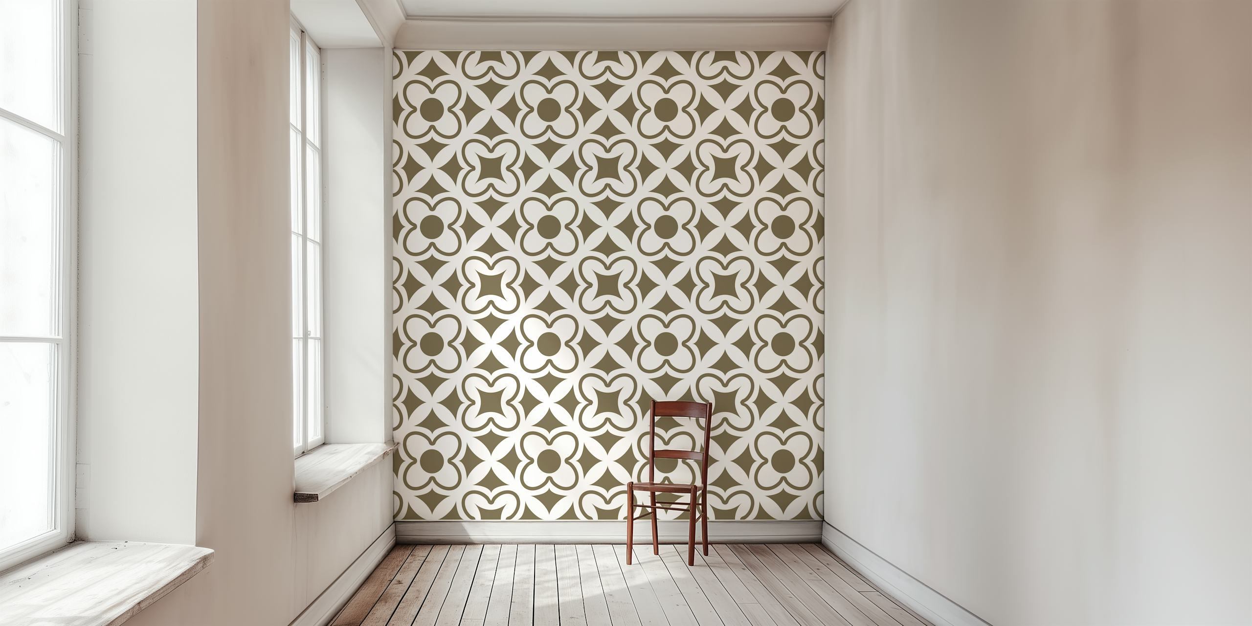 Neutral tones Moroccan ornament wallpaper in a room