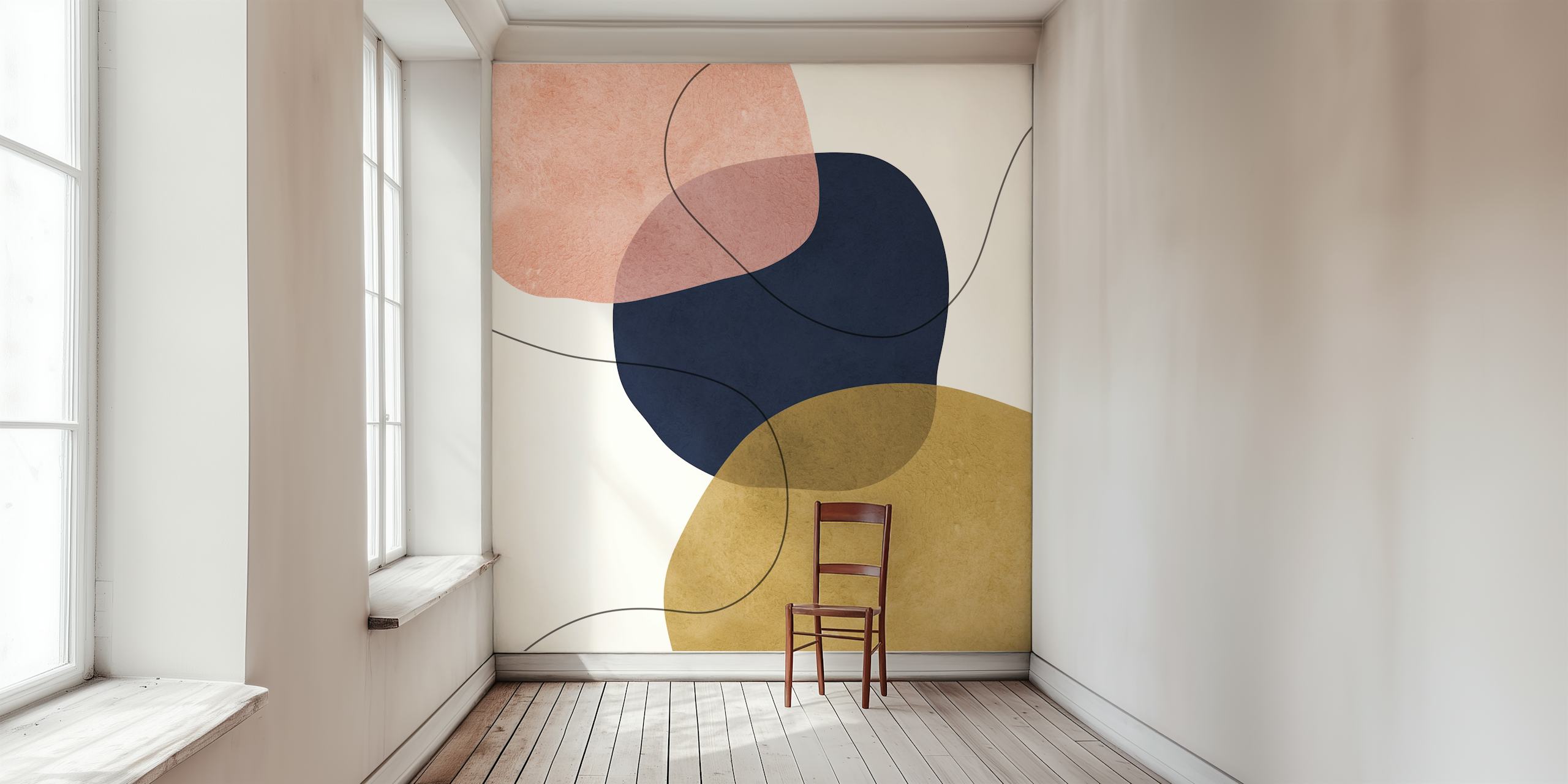 Τοιχογραφία τοίχου Boho Shapes 26 με γεωμετρικά σχήματα σε ρουζ, navy και λαδί
