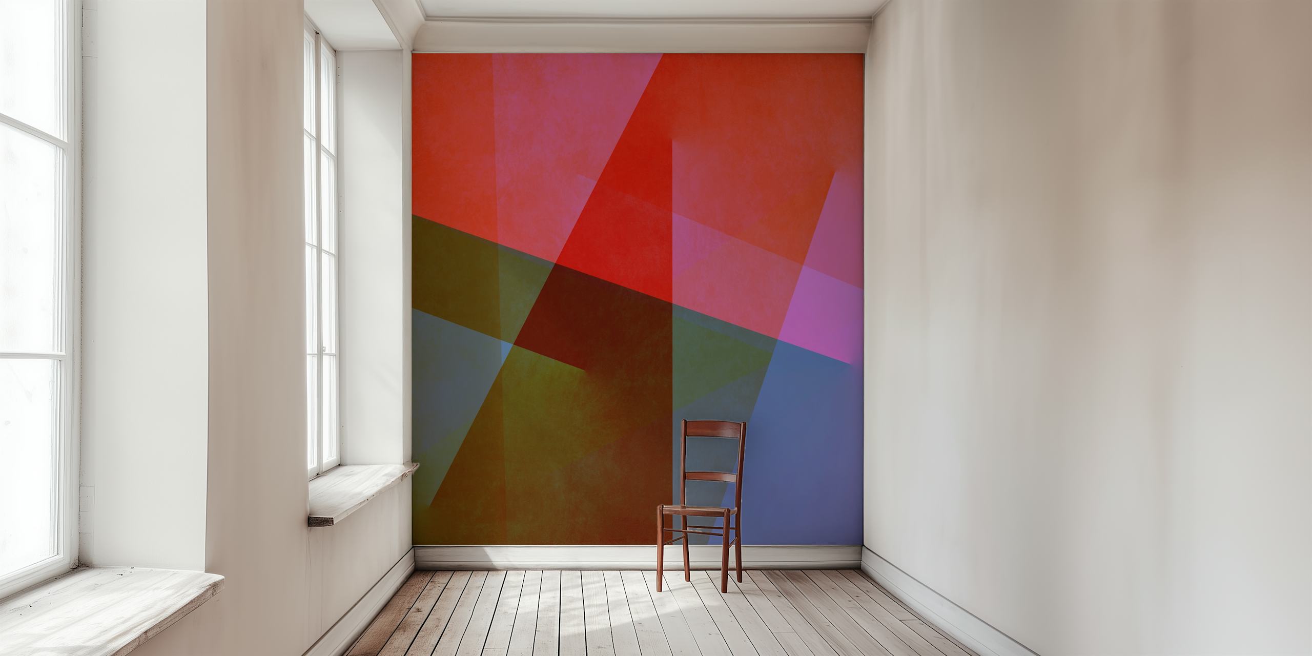 Geometric Concept 47 zidna slika koja prikazuje isprepletene oblike u crvenim, narančastim i maslinastim tonovima